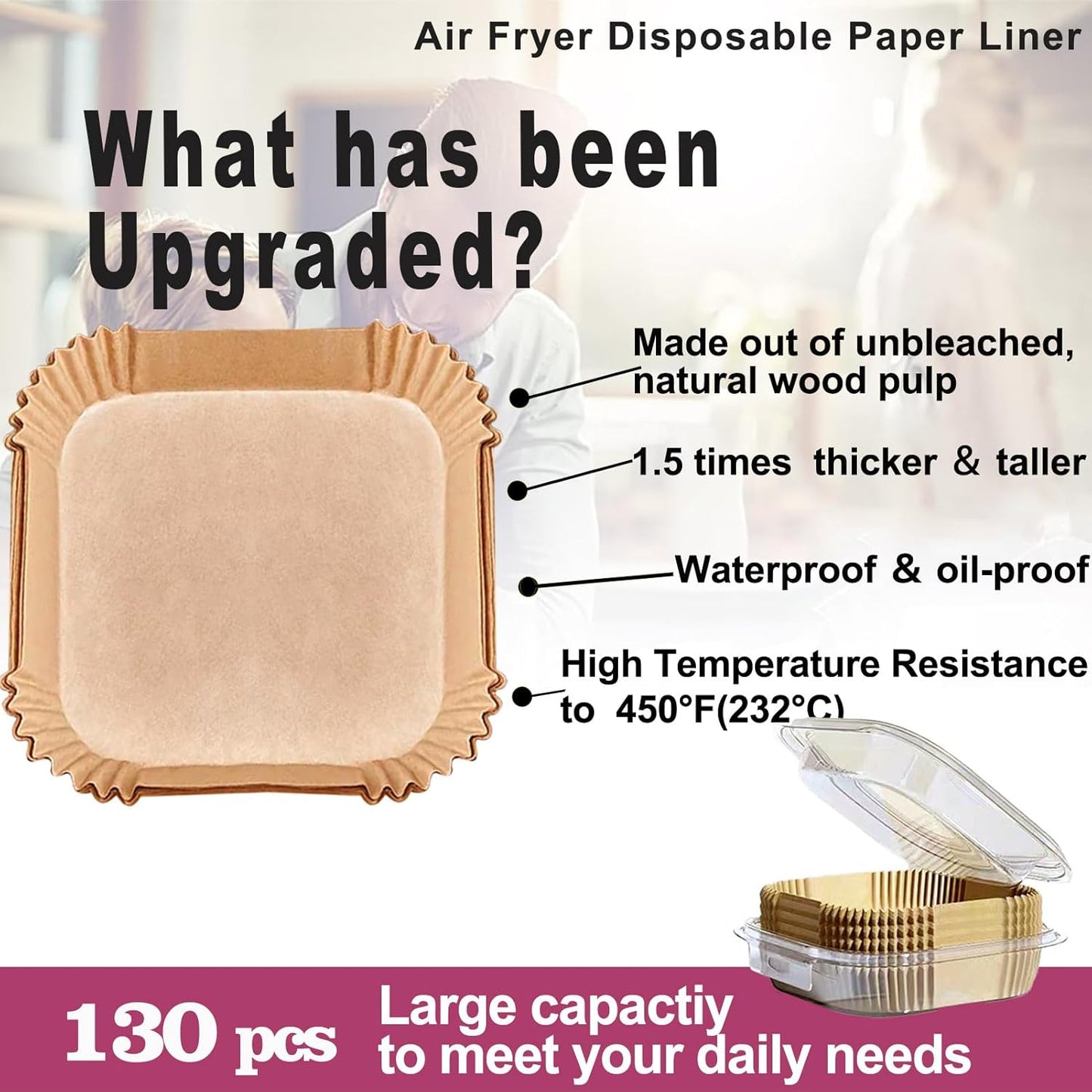 Air Fryer Liners for Pink Air Fryer, Paper Liners Disposable for Paris Hilton air fryer, White Air Fryer, Beelicious Air Fryer, 8 Inch 130PCs Square Food Grade Parchment Paper