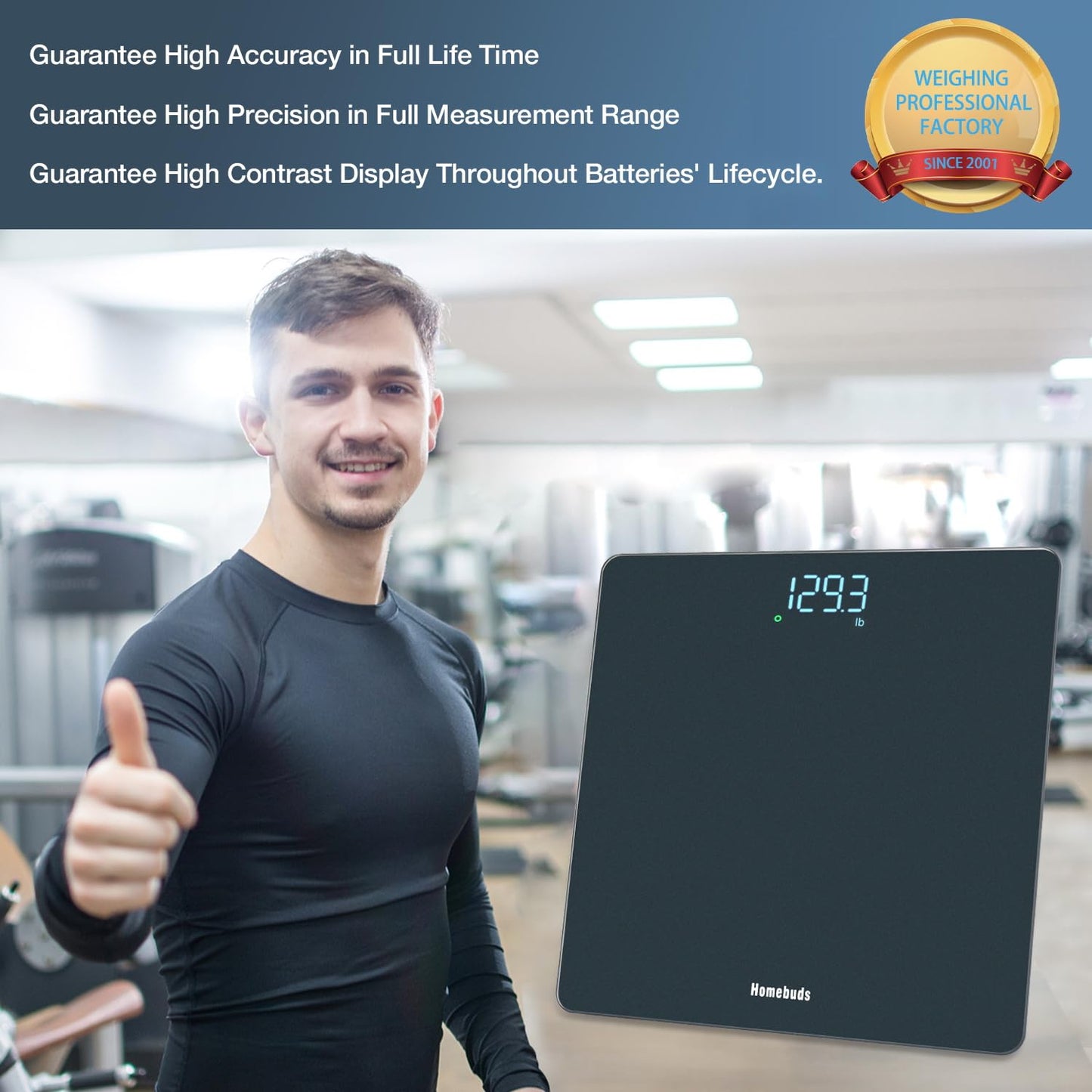 Homebuds Digital Bathroom Scale for Body Weight, Weighing Professional Since 2001, Crystal Clear LED and Step-on, Batteries Included, 400lb/180kg, Blue