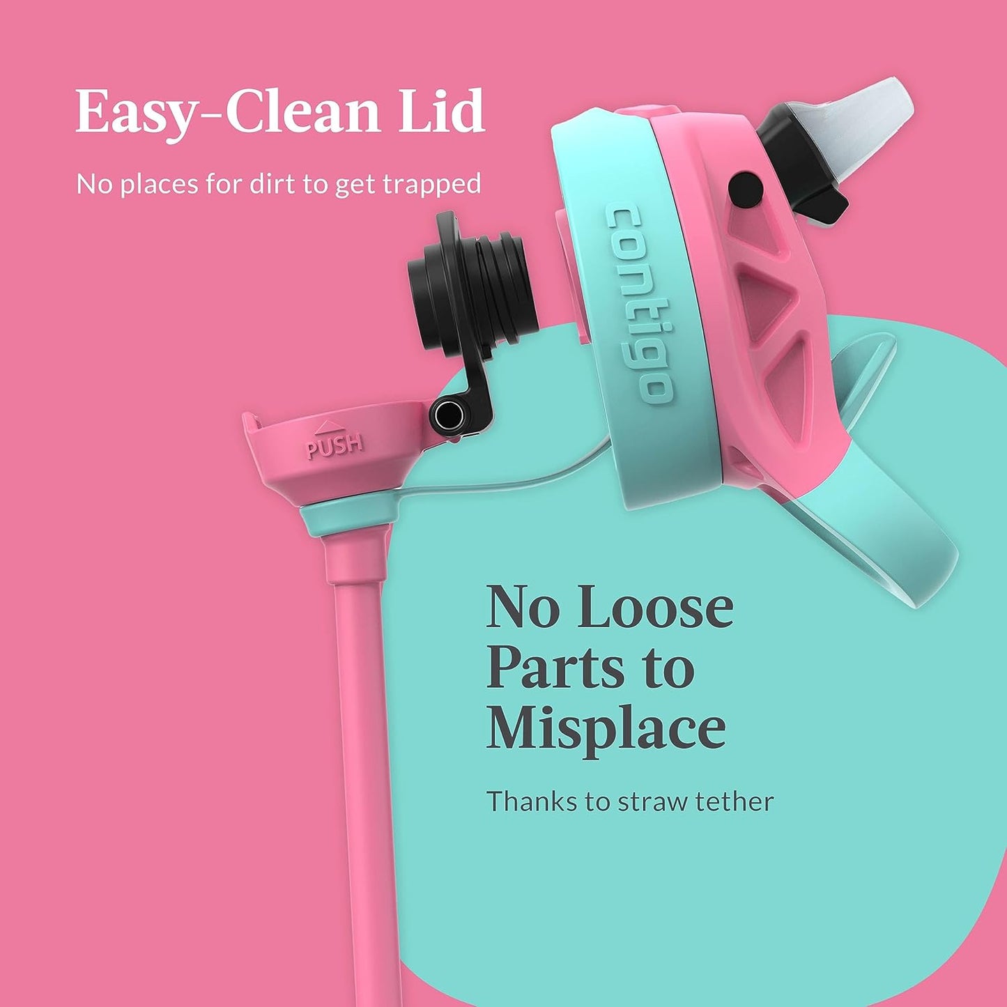 Contigo Aubrey Kids Water Bottle, 2-Pack, 20oz, Azalea/Jade & Blue Raspberry.Azalea, Spill-Proof Lid, Dishwasher Safe, BPA Free