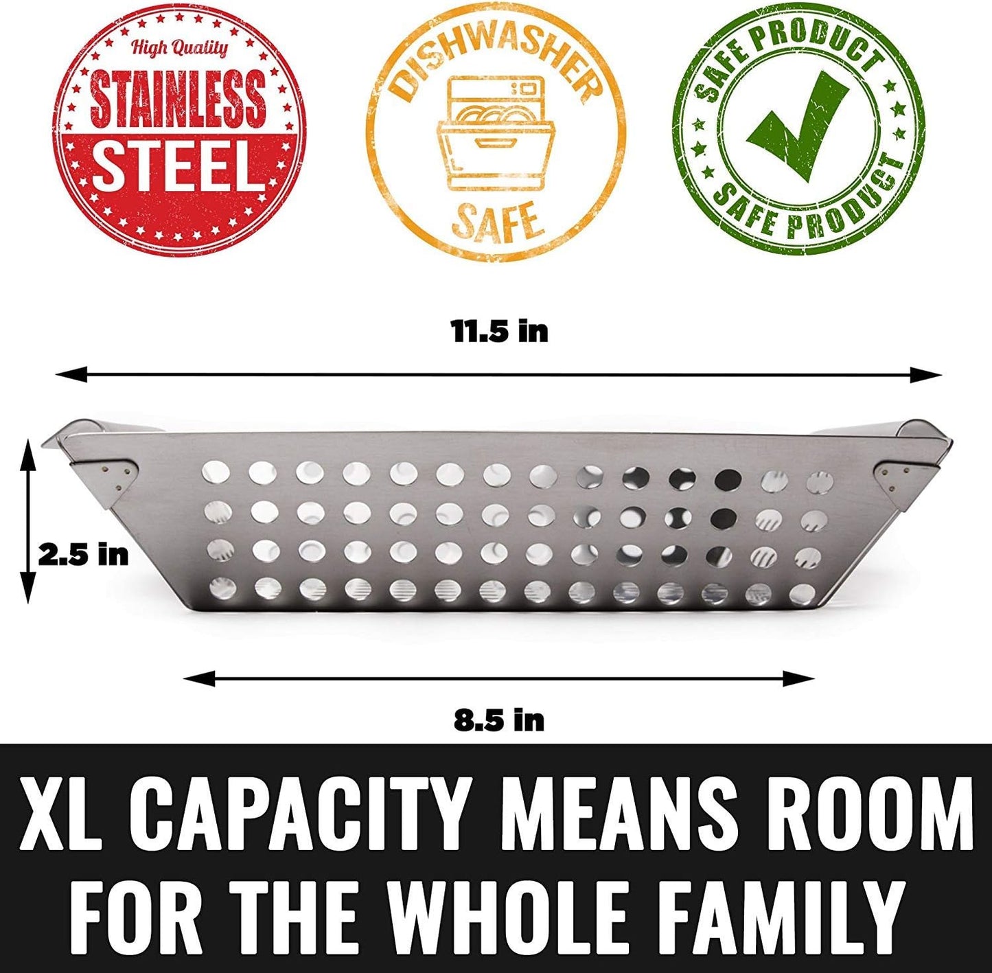 Grillaholics Vegetable Grill Basket for Outdoor Grill - Extra Large, Heavy-Duty Stainless Steel Veggie Grilling Basket with Handles