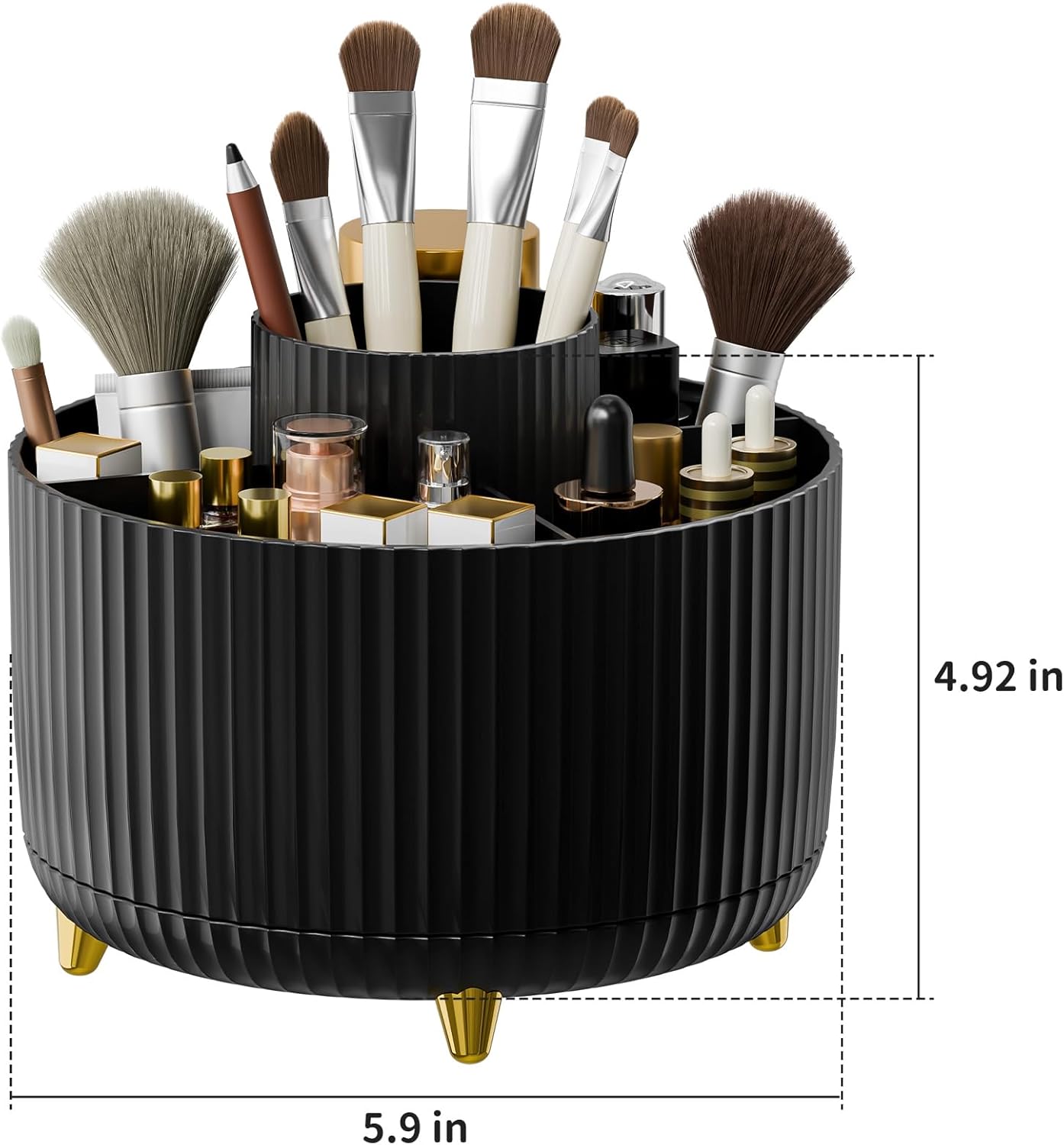 360° Rotate Makeup Brush Holder Organizer, Makeup Organizers Countertop, Makeup organization and Skincare Storage with Gift Box Packing for Vanity, Desktop, Bathroom (Black)