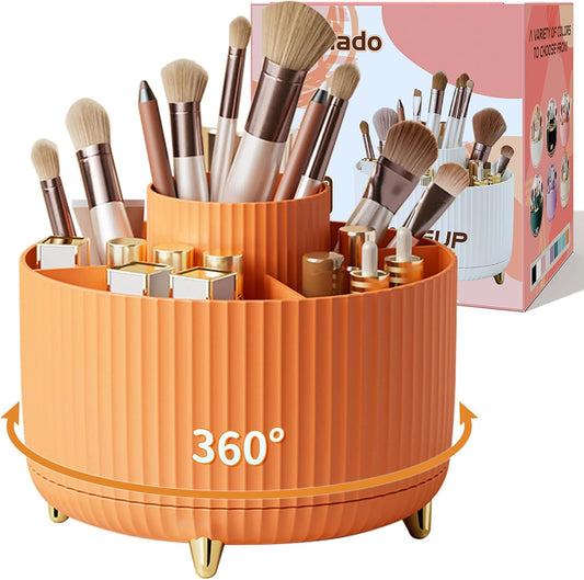 360° Rotate Makeup Brush Holder Organizer, Makeup Organizers Countertop, Makeup organization and Skincare Storage for Vanity, Desktop, Bathroom (Orange)
