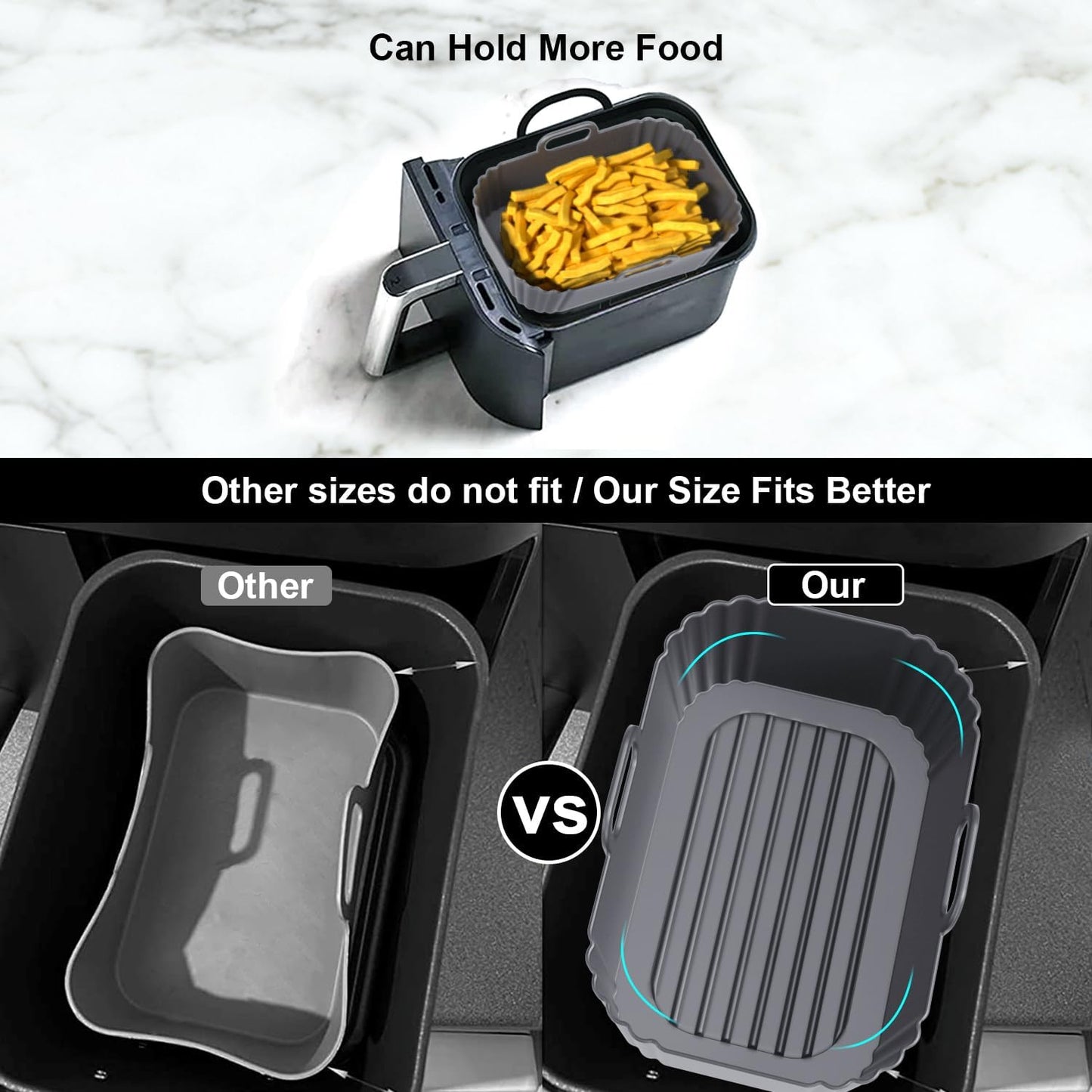Silicone Air Fryer Liners 2 Pack, Reusable Compatible for Ninja Foodi DZ201, DZ401, DZ550, COSORI, Chefman, Instant, and 6-in-1 8-10QT Baskets