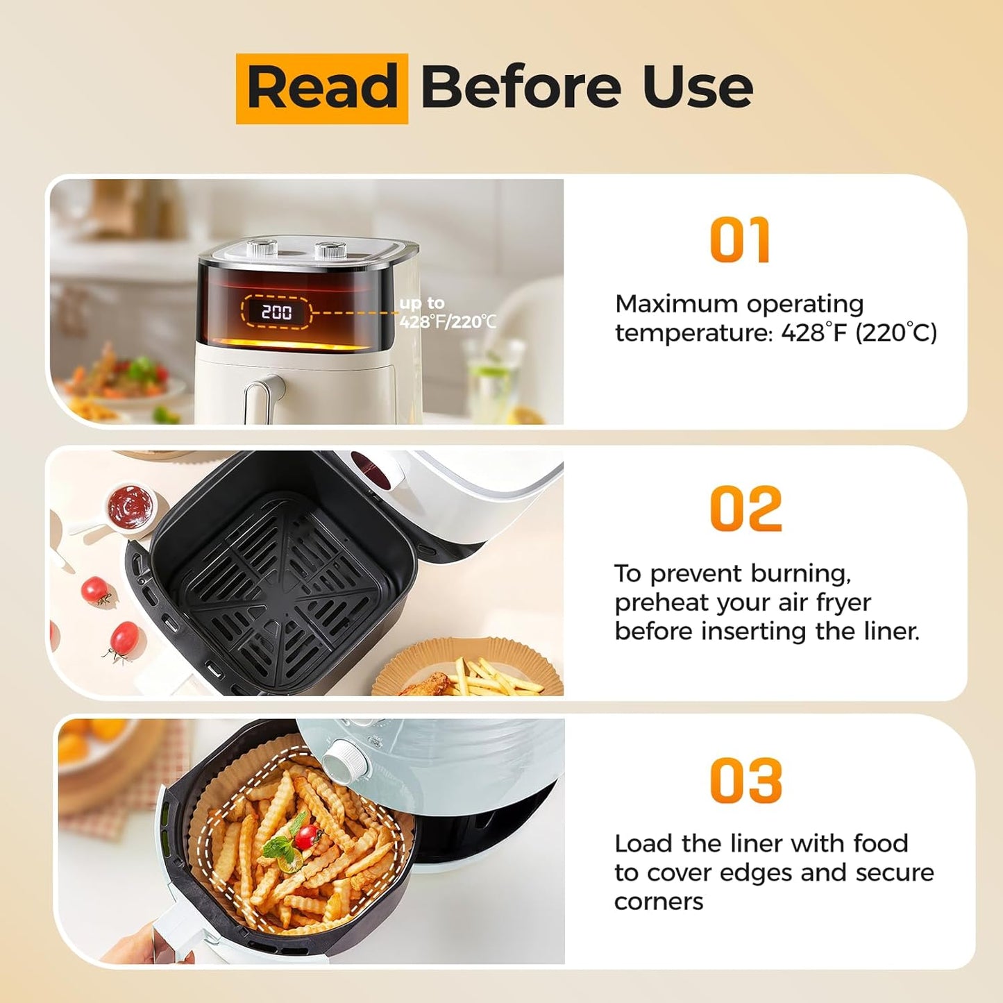 Air Fryer Paper Liners, 200pcs Air Fryer Liners Disposable, 8" Square Baking Liner for 5-8 qt Airfryer Basket, Non-stick and Oil Proof Parchment Paper for Oven, Pans & Baking