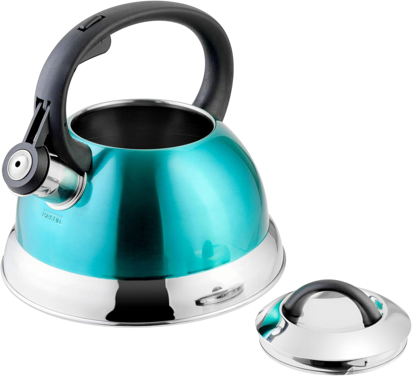 Mr. Coffee Flintshire Stainless Steel Whistling Tea Kettle W/Nylon Handle, 1.75-Quart, Metallic Teal Green