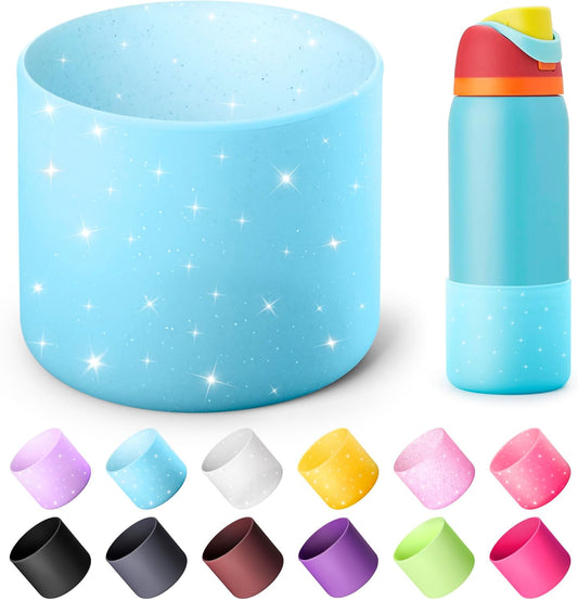 Silicone Boot for Owala 32 oz Bottle, Anti-Slip Protective Sleeve for Owala Twist & FreeSip & Flip Insulated Bottle, Boot Bottom Base (Glitter Blue)