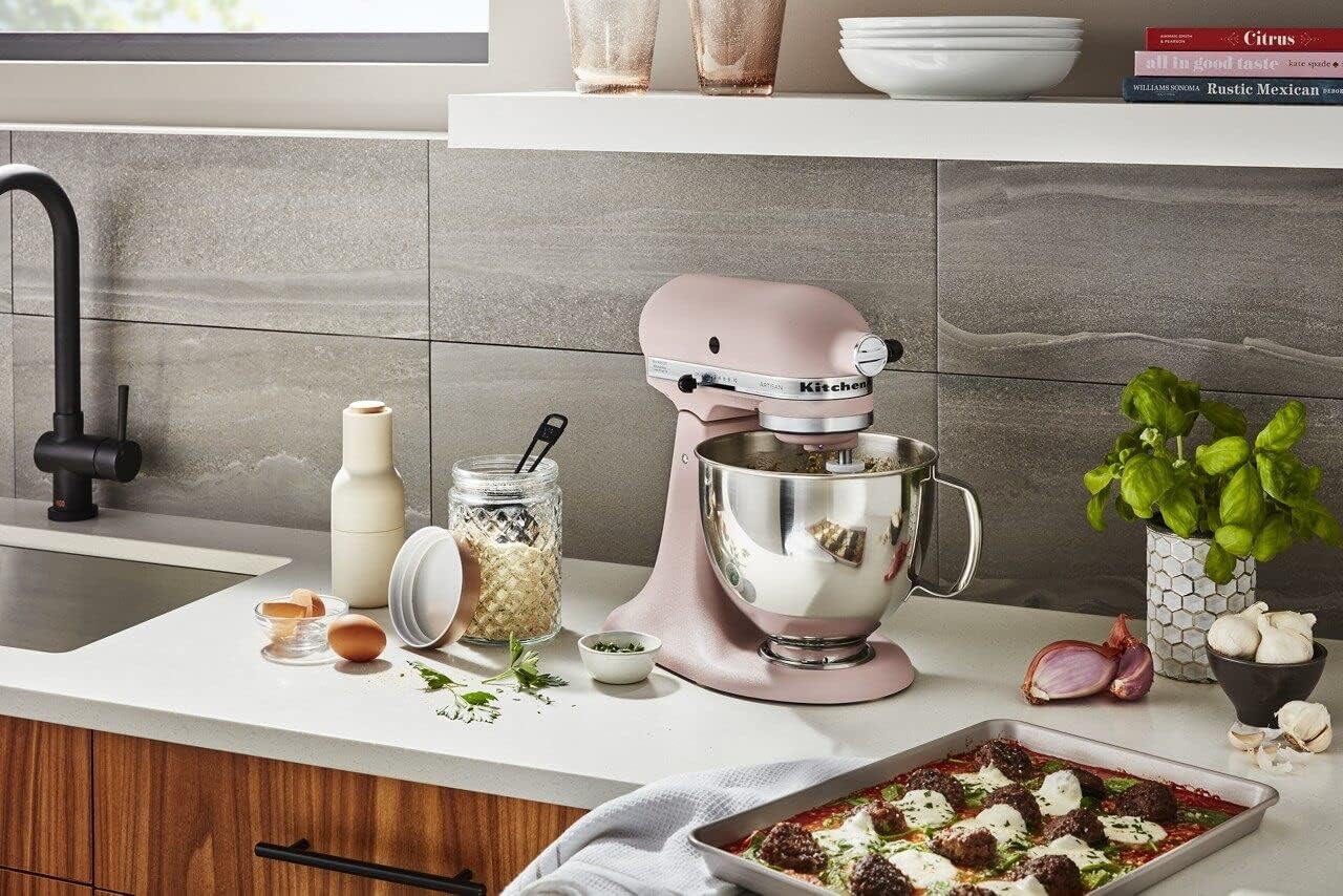 KitchenAid Artisan Series 5 Quart Tilt Head Stand Mixer with Pouring Shield KSM150PS, Feather Pink