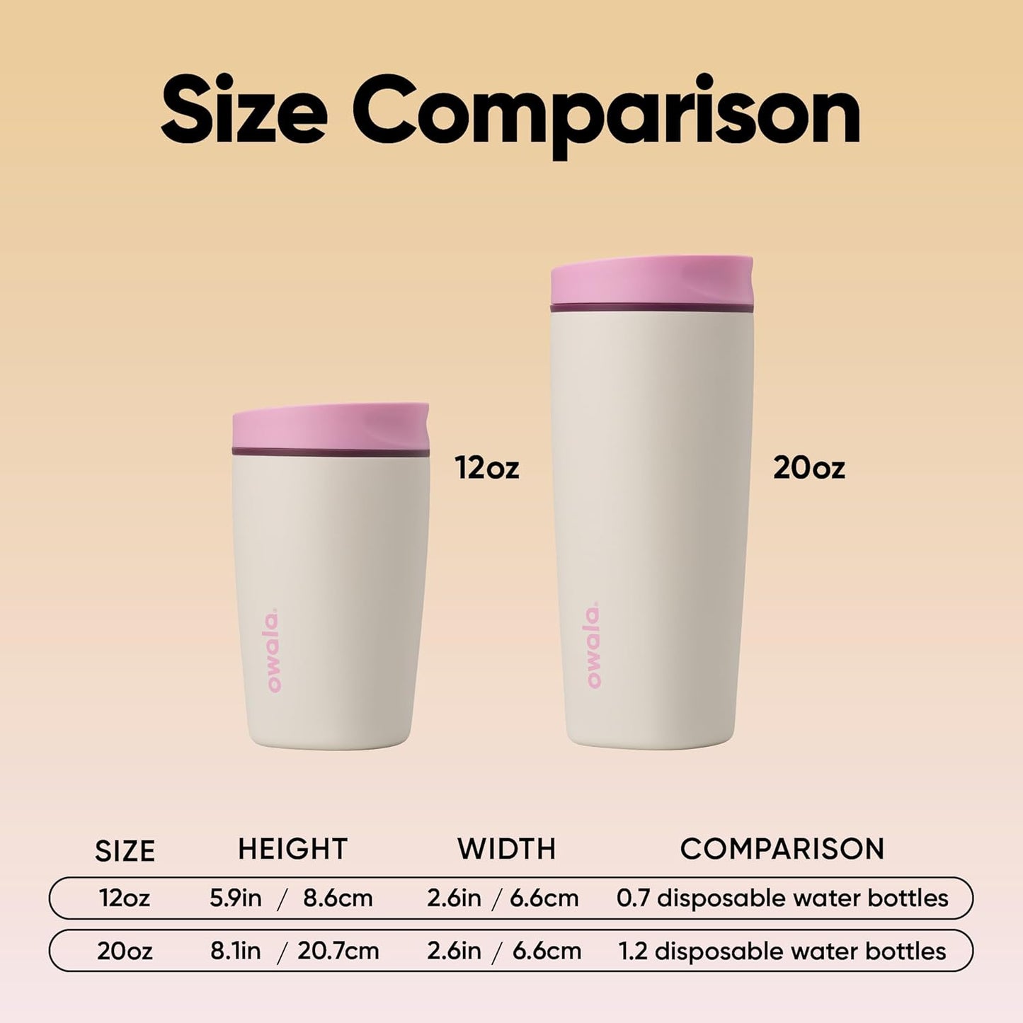 Owala SmoothSip Slider Insulated Stainless Steel Coffee Tumbler, Reusable Iced Coffee Cup, Hot Coffee Travel Mug, BPA Free 20 oz, Pink/Tan (Daybreak)