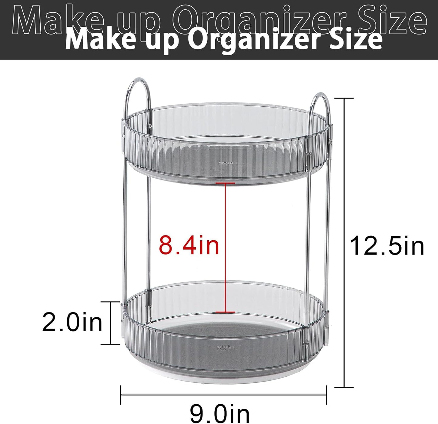 Rotating Makeup Organizer for Vanity, High-Capacity Skincare Clear Make Up Storage Perfume Organizers Cosmetic Dresser Organizer Countertop 360 Spinning (Gray, 2 Tier)