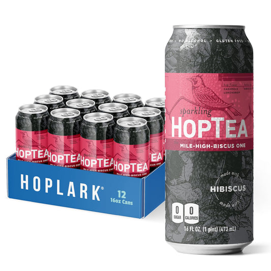 HOPLARK Sparkling HopTea – Hibiscus Tea with Lemondrop and Cashmere Hops – Tart Botanical Sparkling Tea – Zero Calorie – Caffeine Free – 12 Pack 16oz Cans - The Mile High Biscus One