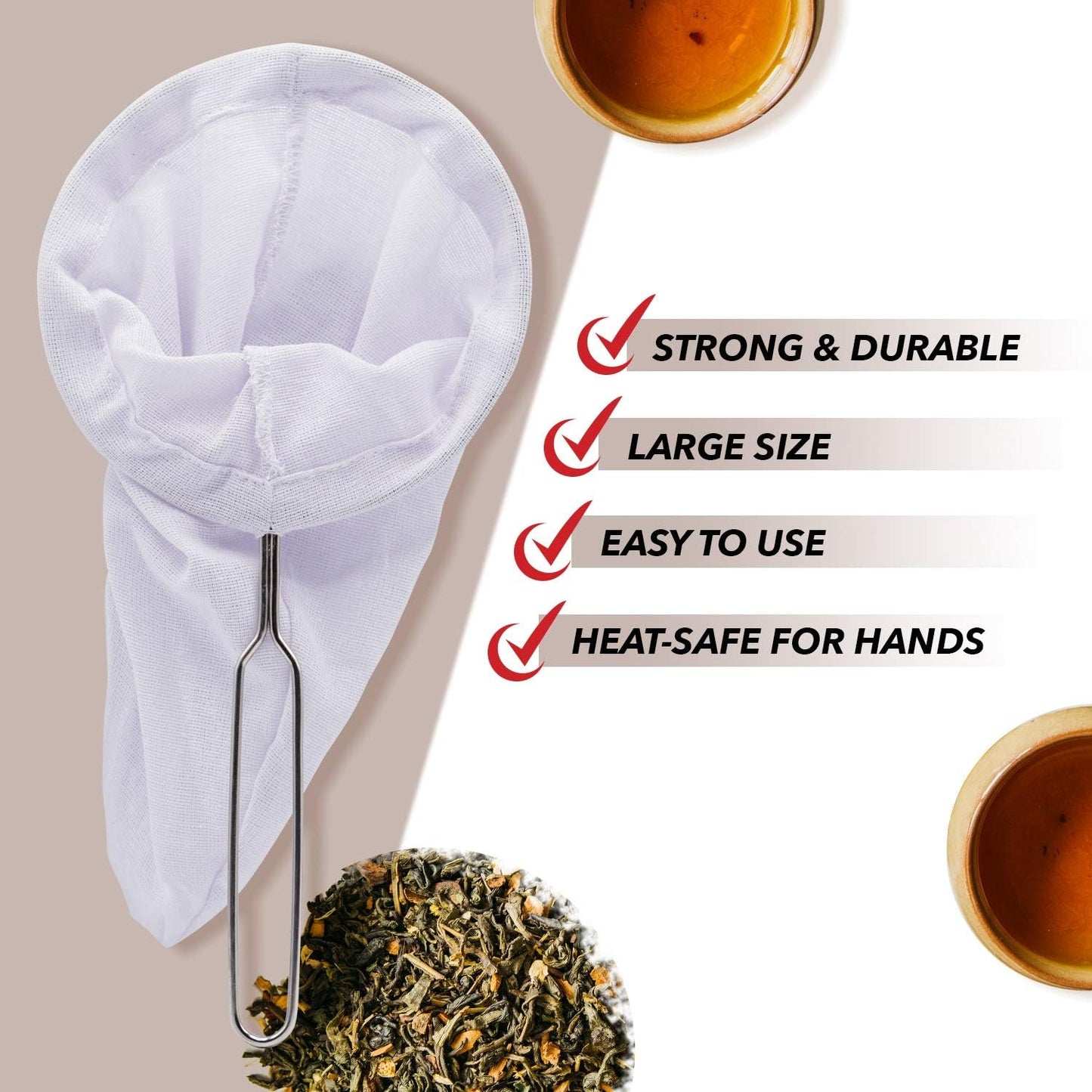 Tea Filter Reusable Stainless Steel Strainer, Friendly Using Durable, for a Healthier Tea Experience - Compatible with All Tea Types Includes Coffee Strainer Colador de Cafe Size 5.5 Inches