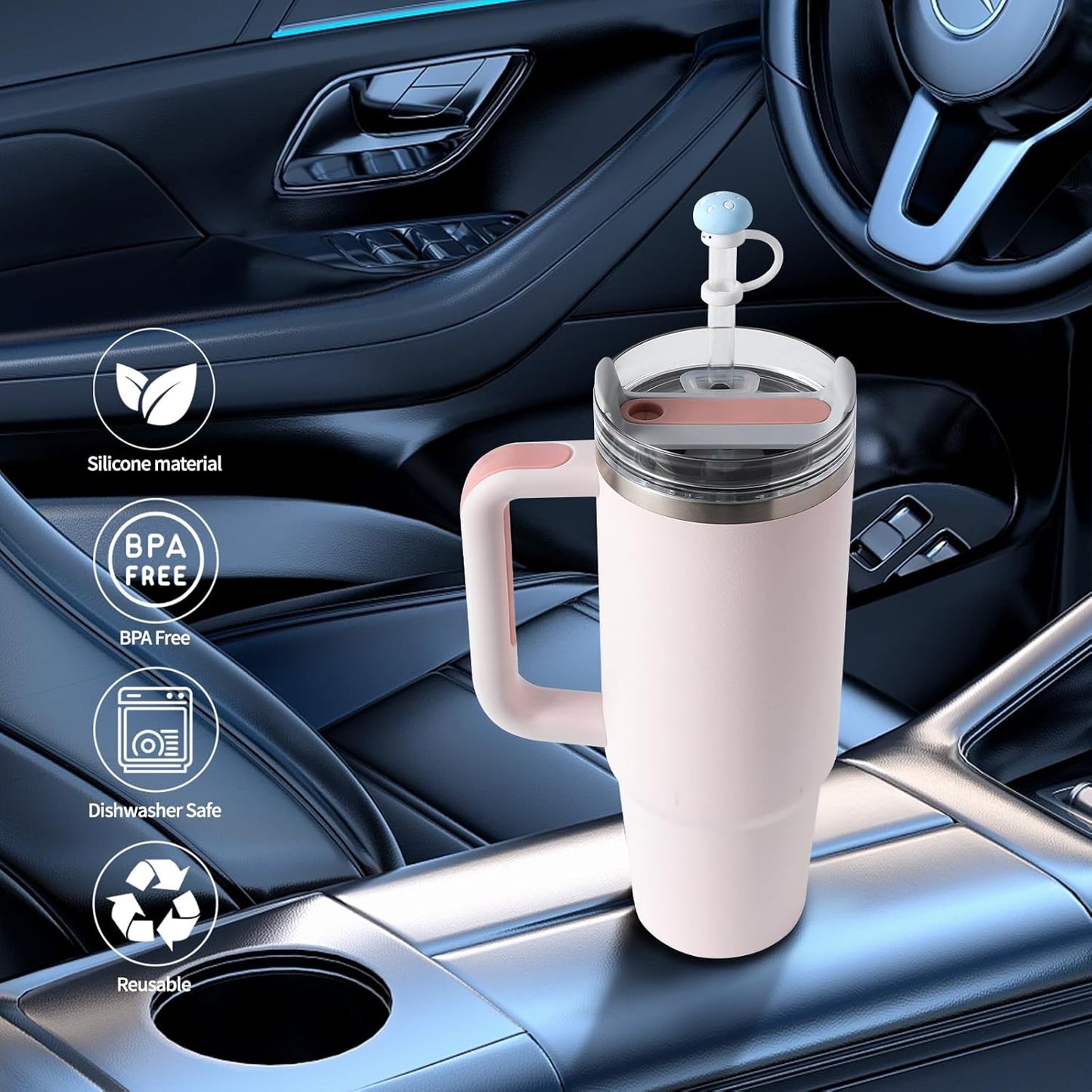 Spill Stopper Set Compatible with Stanley Cup 40oz 30oz, Cup Accessories Including Mushroom Straw Cover Cap and Leak Stopper set