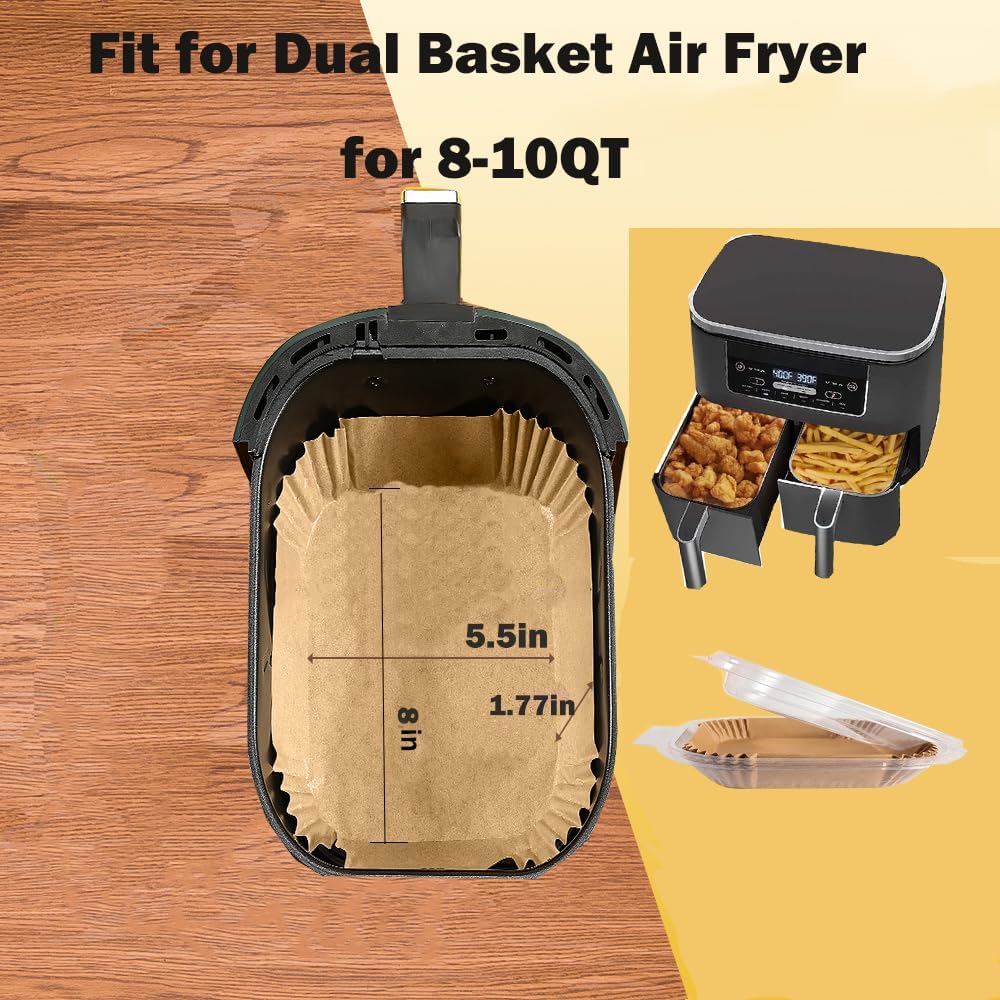 250 Pcs Air Fryer Liners Disposable,Food Grade Wood Pulp Parchment Paper Liners for Ninja DZ201 Dual Basket,Oil-proof& Non-stick(8.1x5.5 Inch,250Pcs)