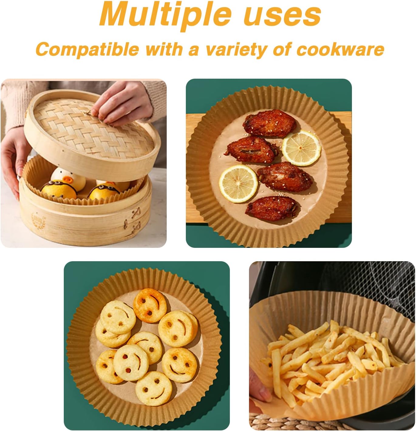 Ailun Air Fryer Paper Liners 6.5inch, 100PCS Non-Stick Parchment Paper,Oil Resistant,Disposable Food Grade Free of Bleach Paper Round for 2-5 QT Air Fryer Baking Roasting Microwave