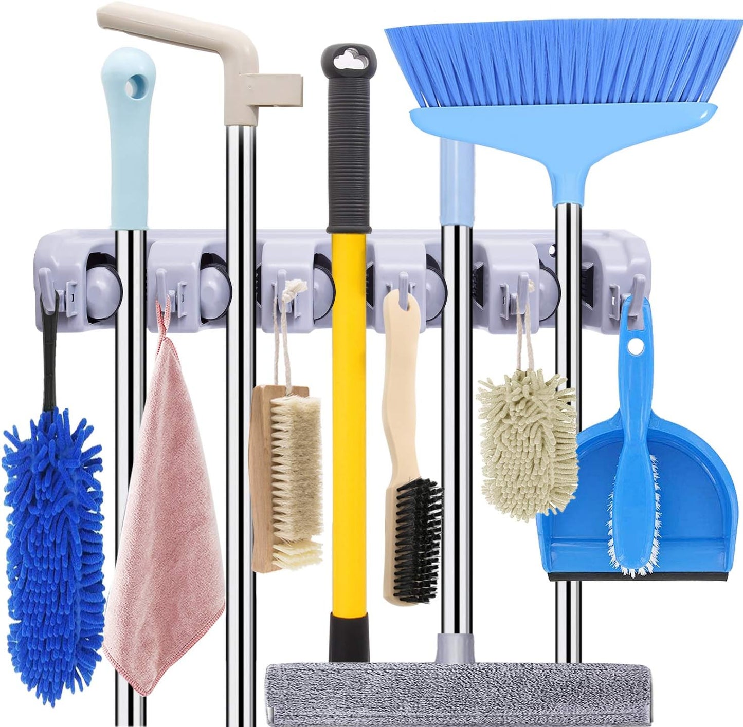 Broom Holder Wall Mount Broom Organizer Mop Holder Hanger Garden Tool Organizers Storage Rack Garage Laundry Room Organizations and Storage with Hooks Heavy Duty