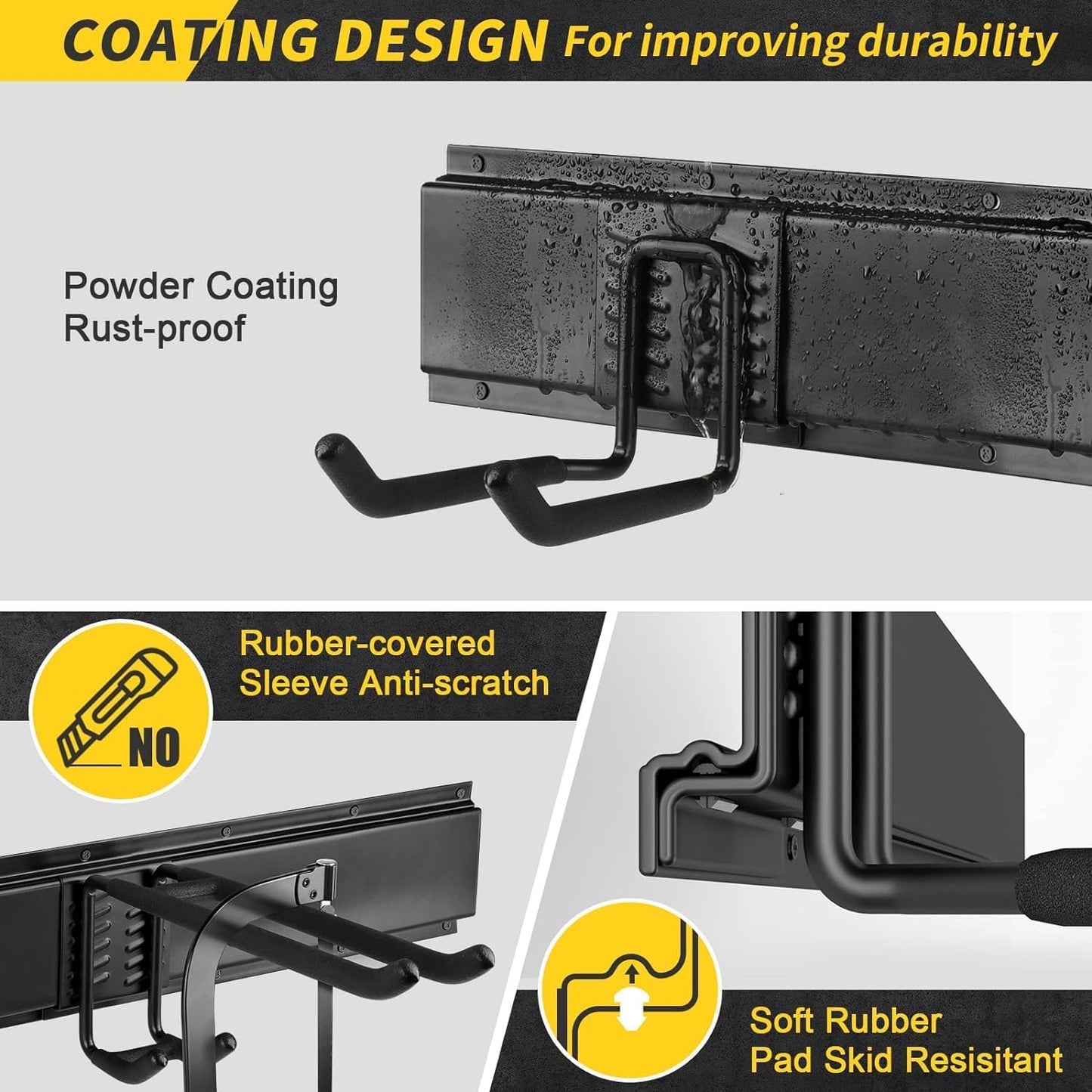 64 Inches Garage Storage, UUP Garage Organization Wall Mount Garden Tool Organizer, 620lbs Adjustable Metal Hooks, Yard Shed Rail Rack, Lawn Tool Holder for Hanging Rake Broom Mop Snowboard, Home Gift