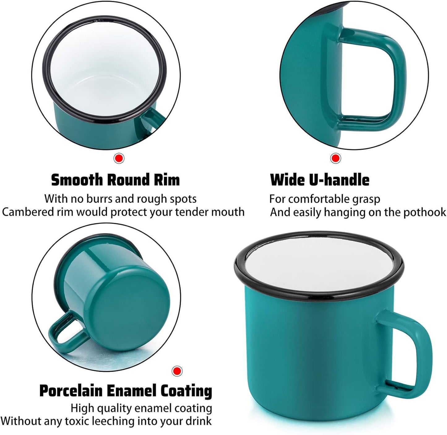 P&P CHEF Enamel Camping Coffee Mug Set of 6, Small Colored Mugs Cups for Family Gathering/Friend Party/Camping/Picnic/Fishing, Lightweight & Portable -12 Ounce, 350ML & Green