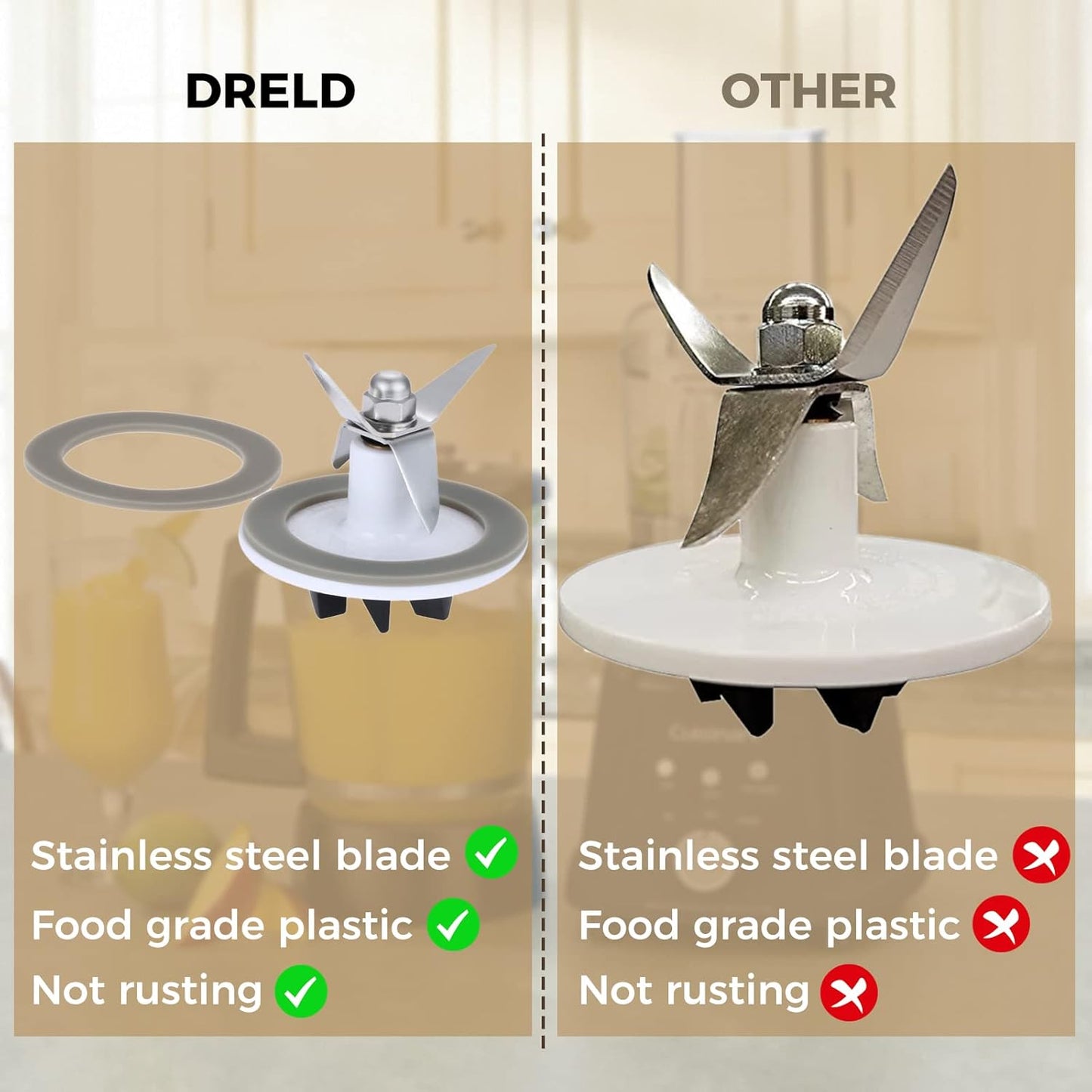 Blender Blade Cutting with 2 Gasket Sealing, Replacement for Cuisinart CBT-500, SB5600, CB600, BFP703, BFP-703, BFP703B, BFP-703CH, SPB7, SPB-7BK, CB8, CB9, BFP-703