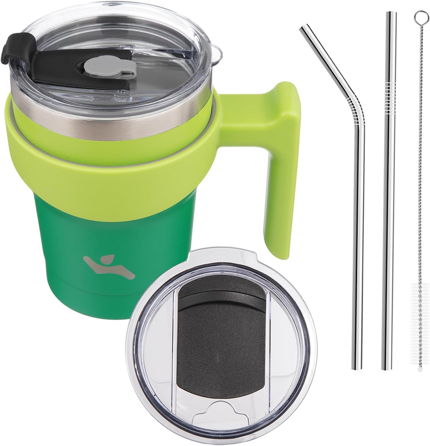 10 oz Tumbler with Handle and 2 Straw 2 Lid, Insulated Water Bottle Stainless Steel Vacuum Cup Reusable Travel Mug,Matcha Green