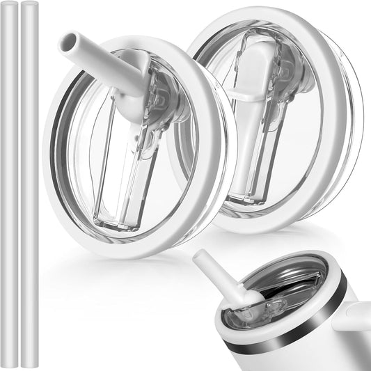 2 Pack Leakproof Lid Replacement 40 oz for Stanley Cup Accessories, Flip Straw Tumbler Leak Proof Lids for Stanley Quencher H2.0, Dust-Proof Straw Cover for stanley cups 40oz (White, White)