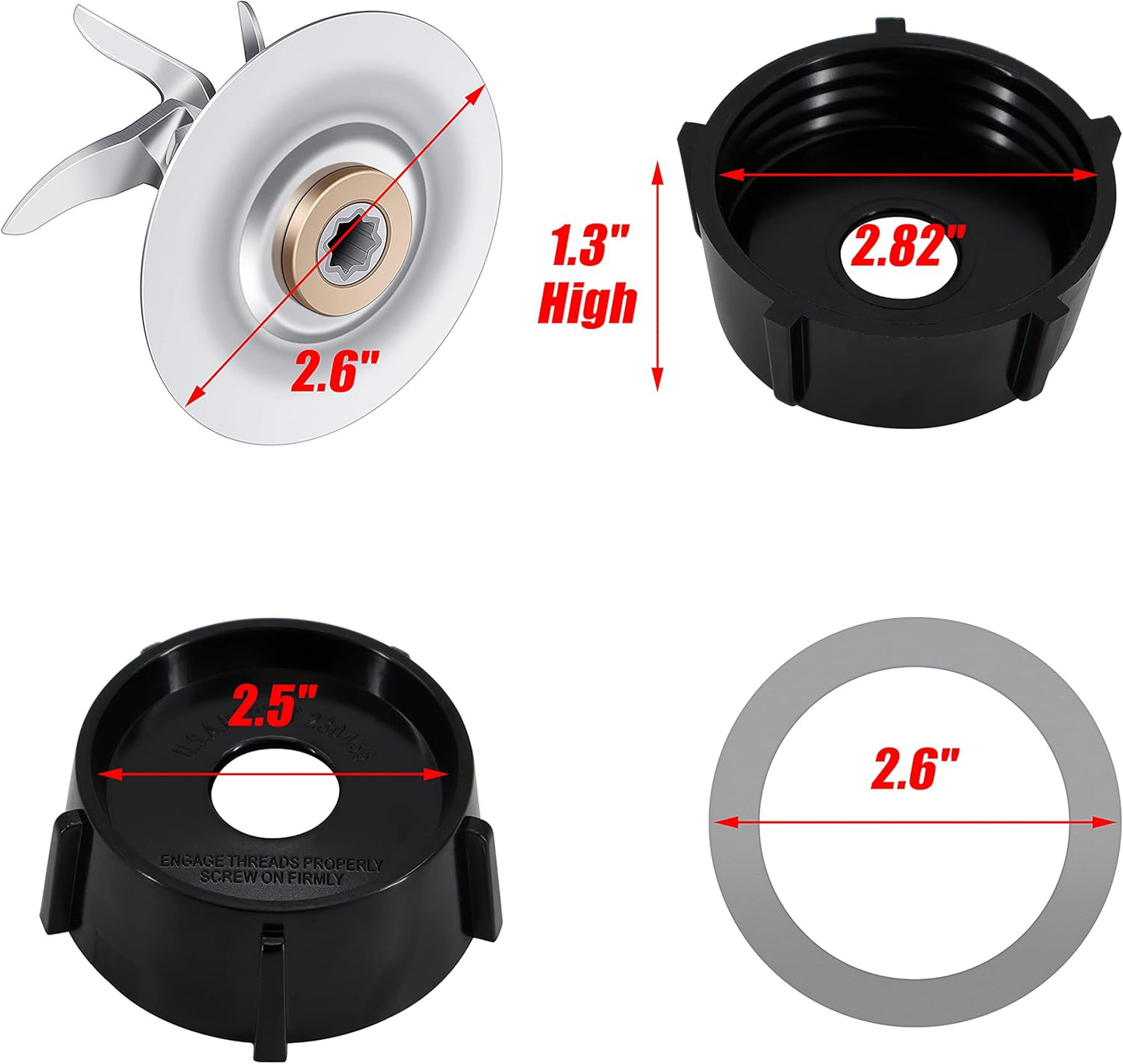 Replacement Parts Compatible with Oster Osterizer Blender Blade with Rubber Seal Gasket & 4902 Jar Bottom - 6 Point Fusion Blade 4980