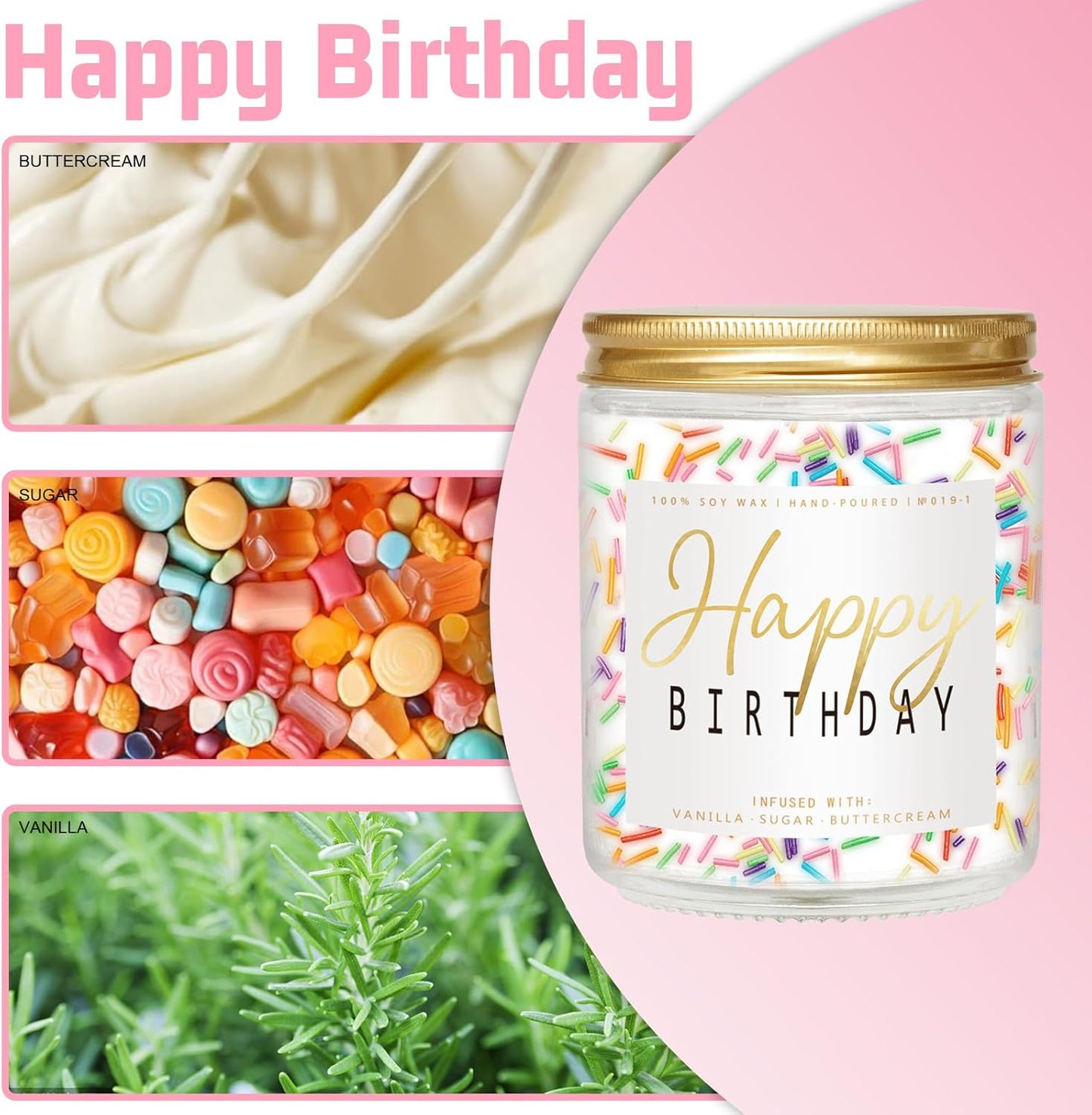 Happy Birthday Candle - Vanilla Cream Birthday Candle, Unique Birthday Gifts for Women - 7oz Scented Candle with Sprinkles, Birthday Gifts for Men/Best Friend