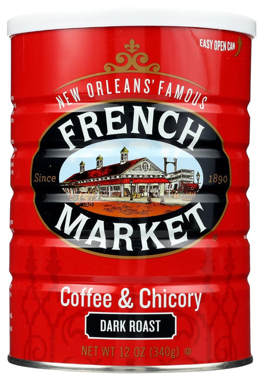 French Market Coffee & Chicory Dark Roast Ground Coffee, 12oz Can (Pack of 12)
