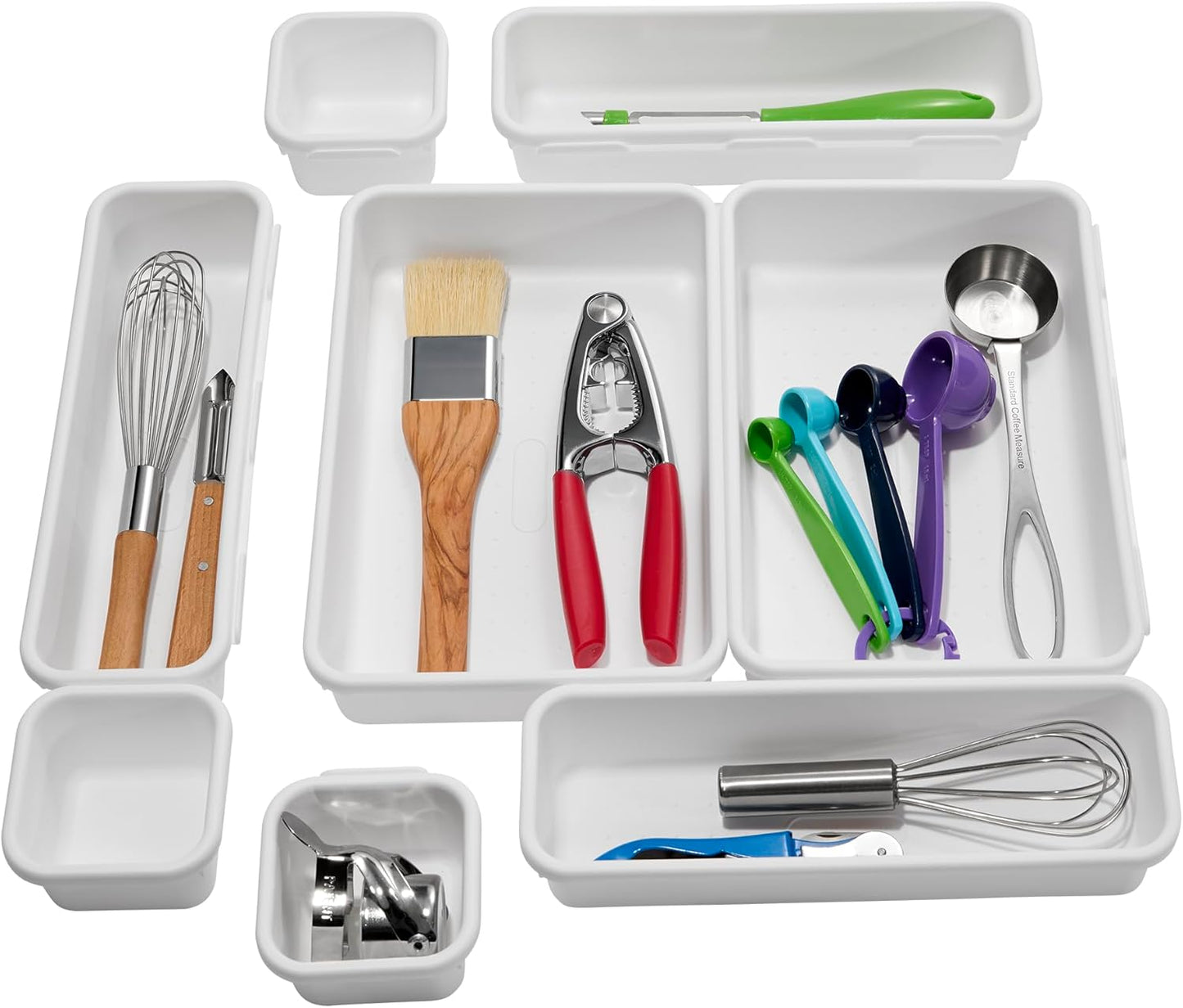 madesmart 8-Piece Interlocking Bin Pack Customizable Multi-Purpose Drawer, One Home Organization, BPA Free, White, 8 Count (Pack of 6)