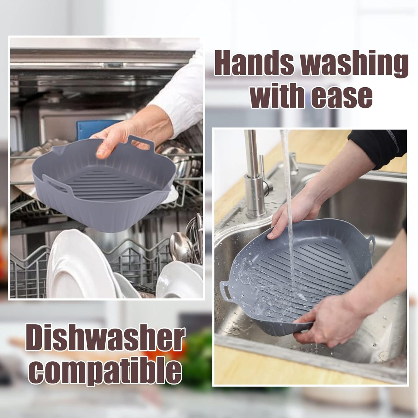 Silicone Liners Square for Air Fryer, 2 Pcs Non-stick Food-grade Reusable Basket Silicone Pot Baking Tray Airfryer Accessories, Top Size 7 inches, Bottom Size 6.3 inches