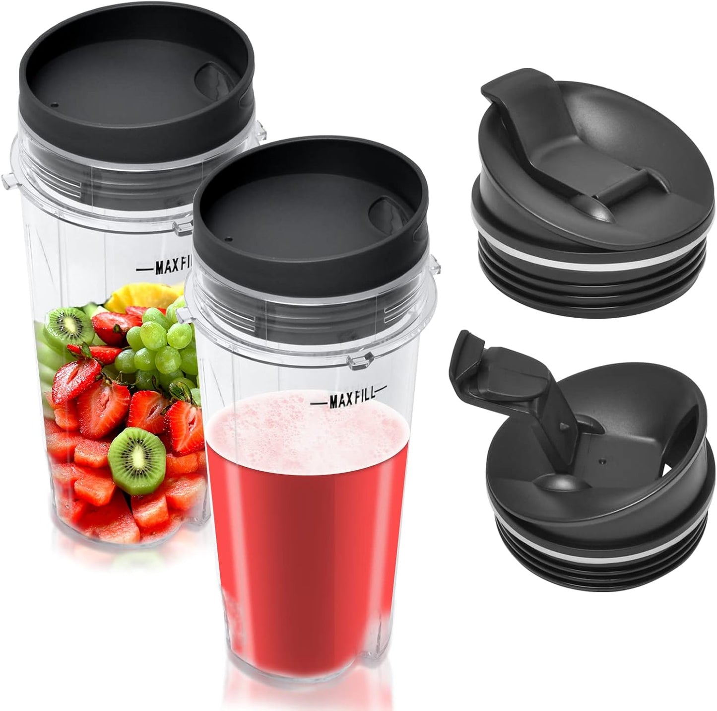 16oz Blender Cup Set Compatible with Ninja Replacement Parts, Single Serve Blender Cups+Sip & Seal lids for QB3001SS Fit Compact Personal QB3000 BL660 BL740 BL770 BL780 BL810