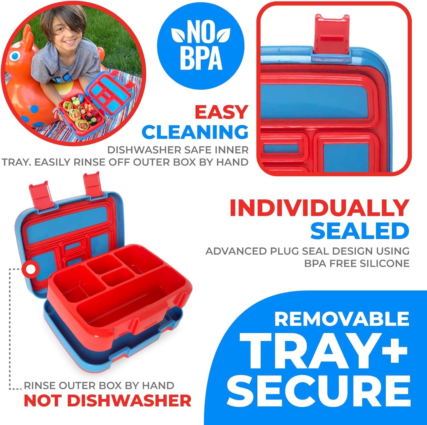 Bento Box with Insulated Lunch Bag, Ice Pack & Water Bottle Set for Kids - 5 Compartments Removable Tray Lunches or Snack Container Boys Toddlers Daycare Pre-School, Blue Pirates