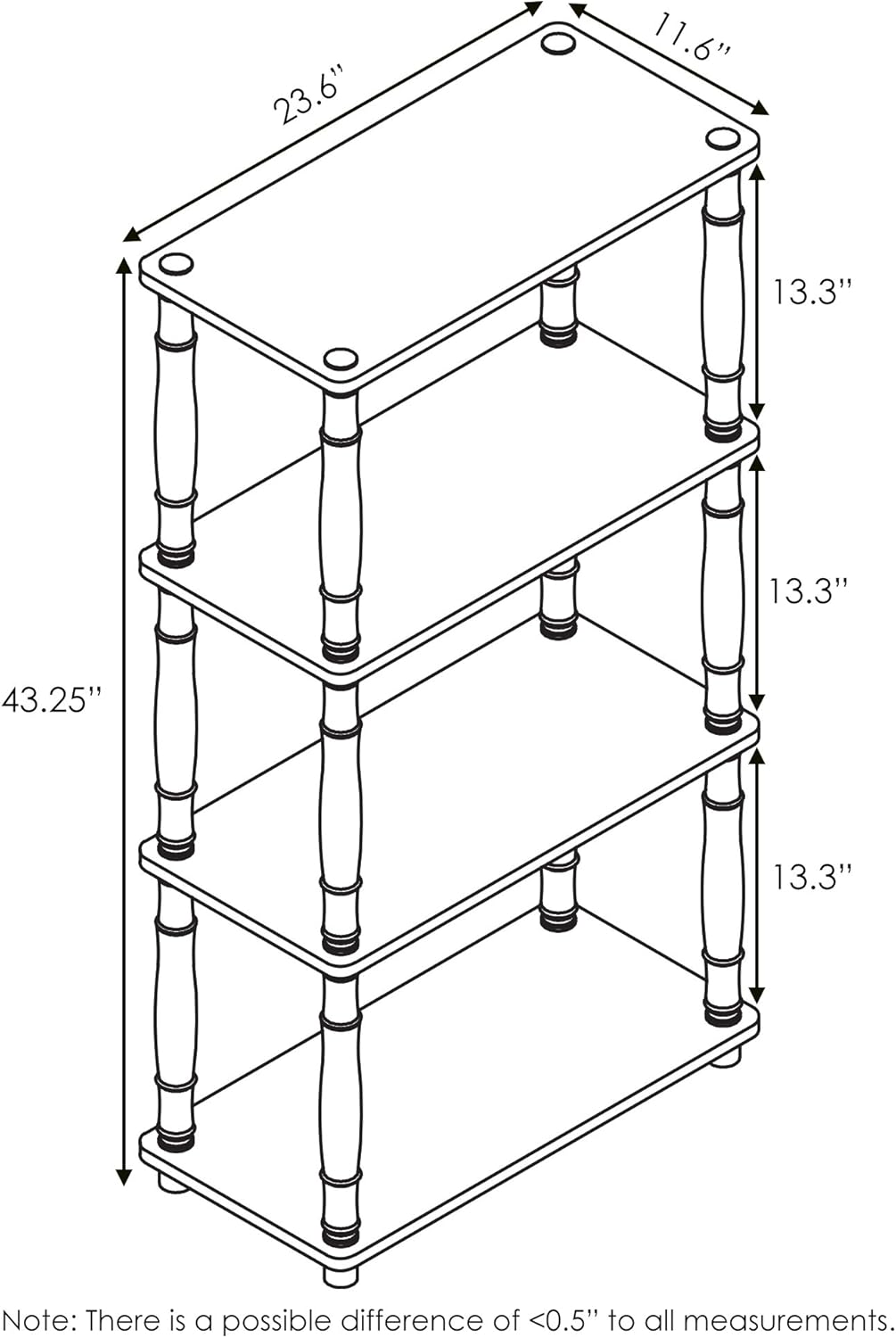 Furinno Turn-N-Tube 4-Tier Multipurpose Shelf Display Rack, Classic Tubes, French Oak Grey/Black