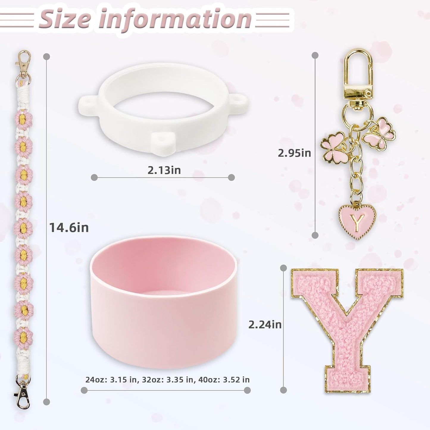 SITKOL Silicone Boot Cute Monogram Set Compatible with Owala Water Bottle 24 oz, 32 oz, 40 oz - Perfect Letter Owala Accessories for Owala Tumbler, Owala Free Sip, Pink Owala, Black Owala