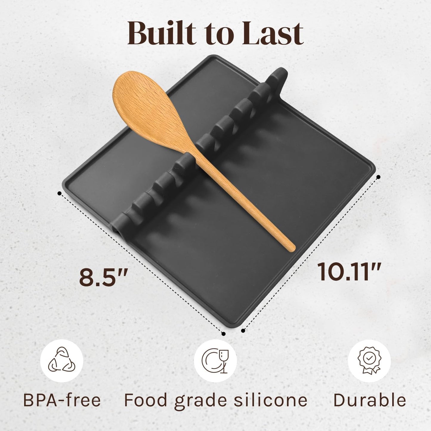 Black XL Silicone Spoon Rest for Stove Top with Drip Pad (1 Pack) - Heat-Resistant, BPA-Free Utensil Rest & Spoon Holder for Kitchen Counter - Grill Utensil Holder for Spatulas, Tongs, Ladles