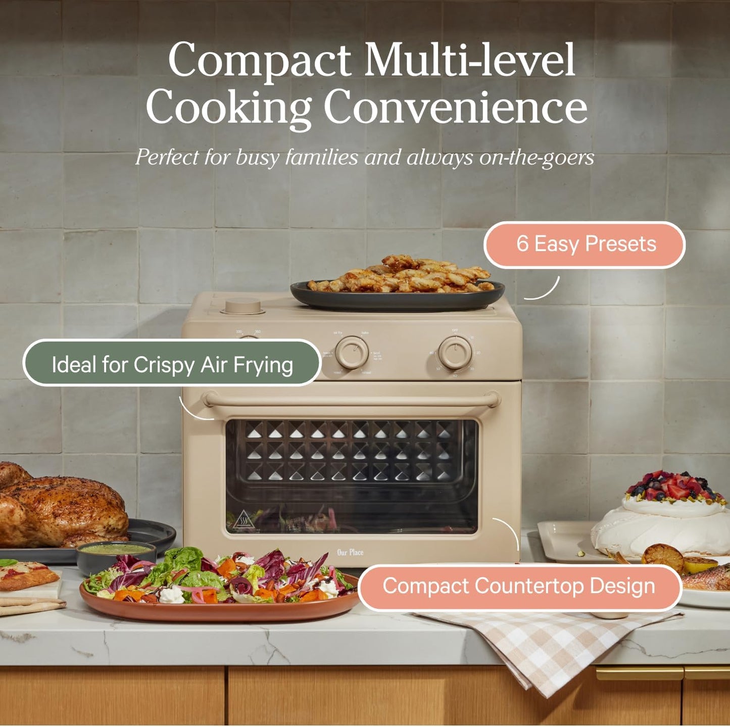 Our Place Large Wonder Oven | 6-In-1 Toxin-Free Air Fryer & Toaster with Steam Infusion | Family-Sized 32QT, 1700W Countertop Design | Includes Bake Tray, Fryer Basket, Large Racks | Steam