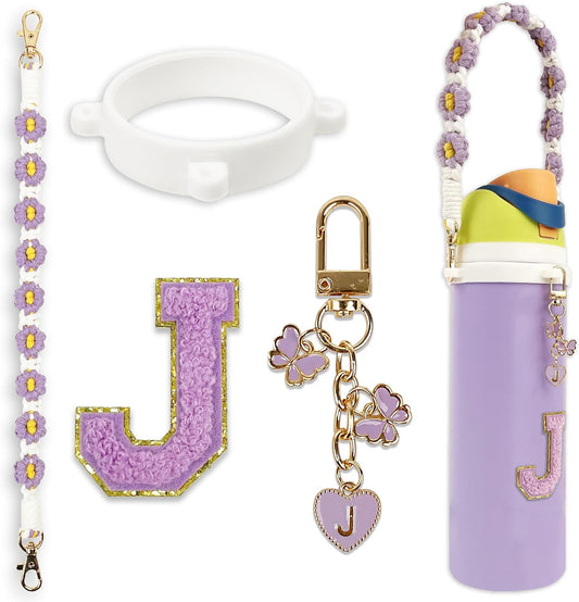 Cute Letter Charm Set Compatible with Owala Water Bottle 24 oz, 32 oz, 40 oz, Owala Kids, Owala Coffee Tumbler, Owala FreeSip – Includes Handle Strap, for Owala Accessories & Stanley Cup Accessories