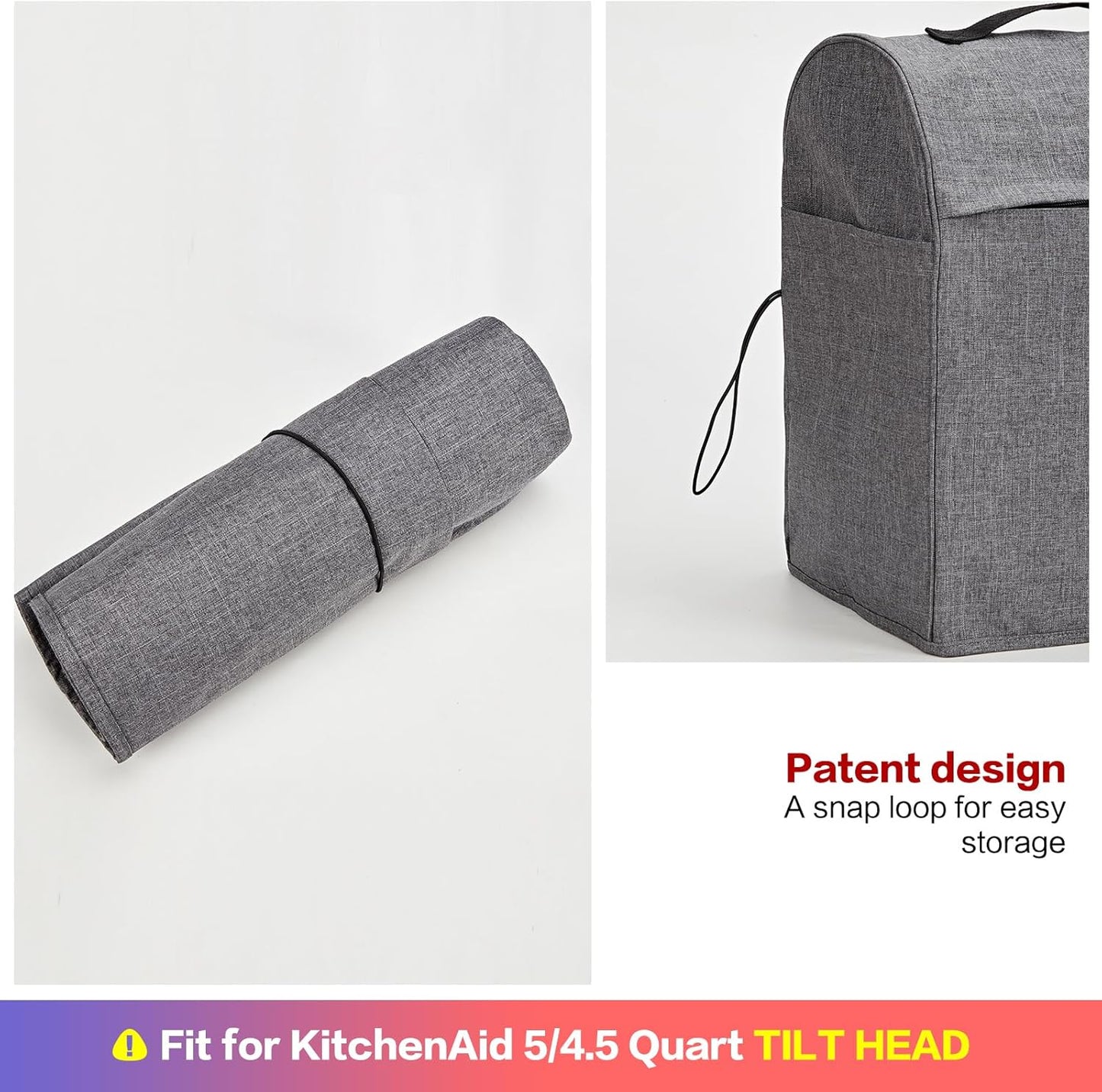 HOMEST Stand Mixer Dust Cover Compatible with KitchenAid 5/4.5 Quart Bowl Lift, Zipper Pocket for Various Kitchen Appliance Accessories, Grey (Patent Design)