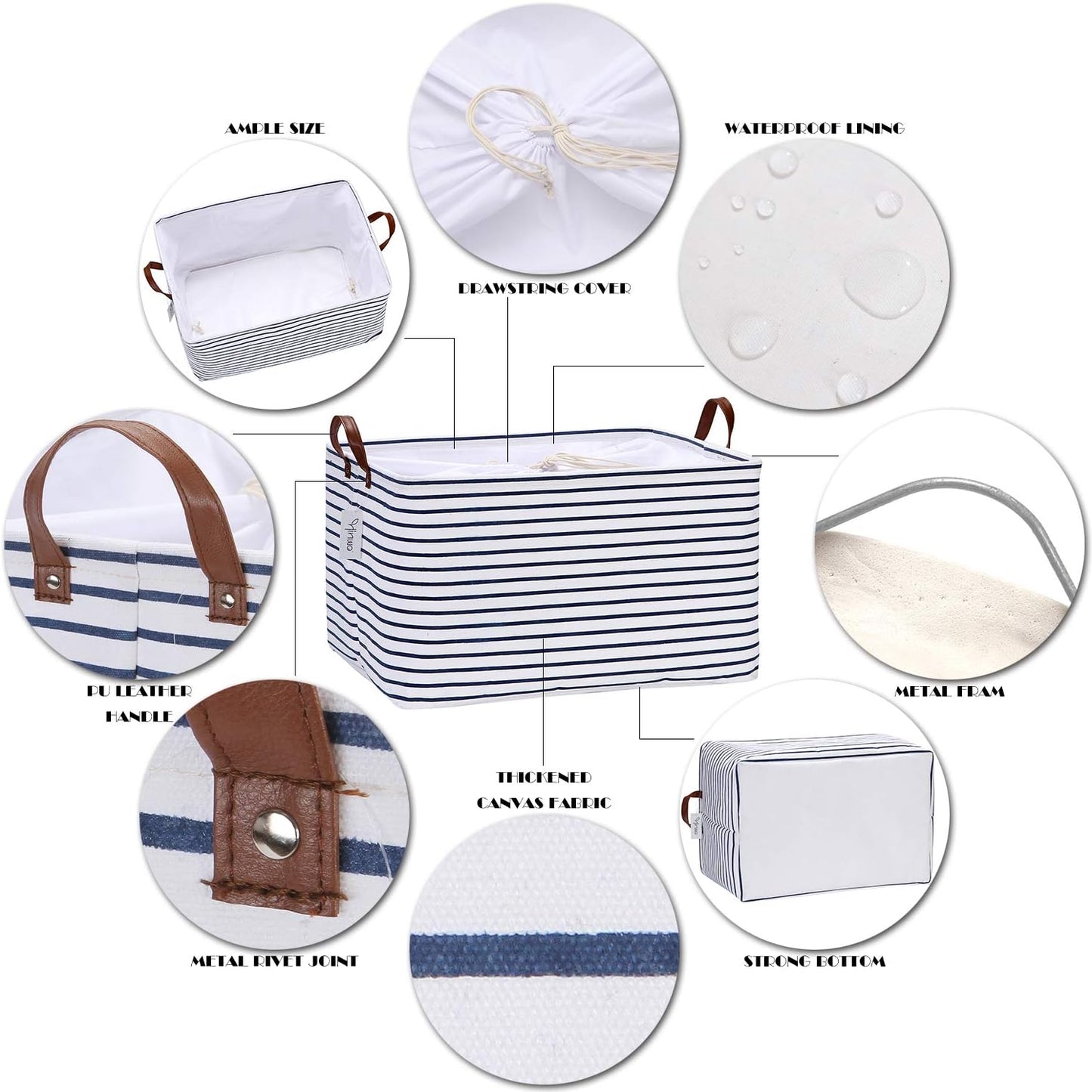 Hinwo 70L Extra Large Storage Bins, 6-Pack Closet Organizers and Storage, Foldable Clothes Storage Baskets with Handles, Containers for Clothing, Blanket, Comforters, Toys, Bedding (Navy Stripe)