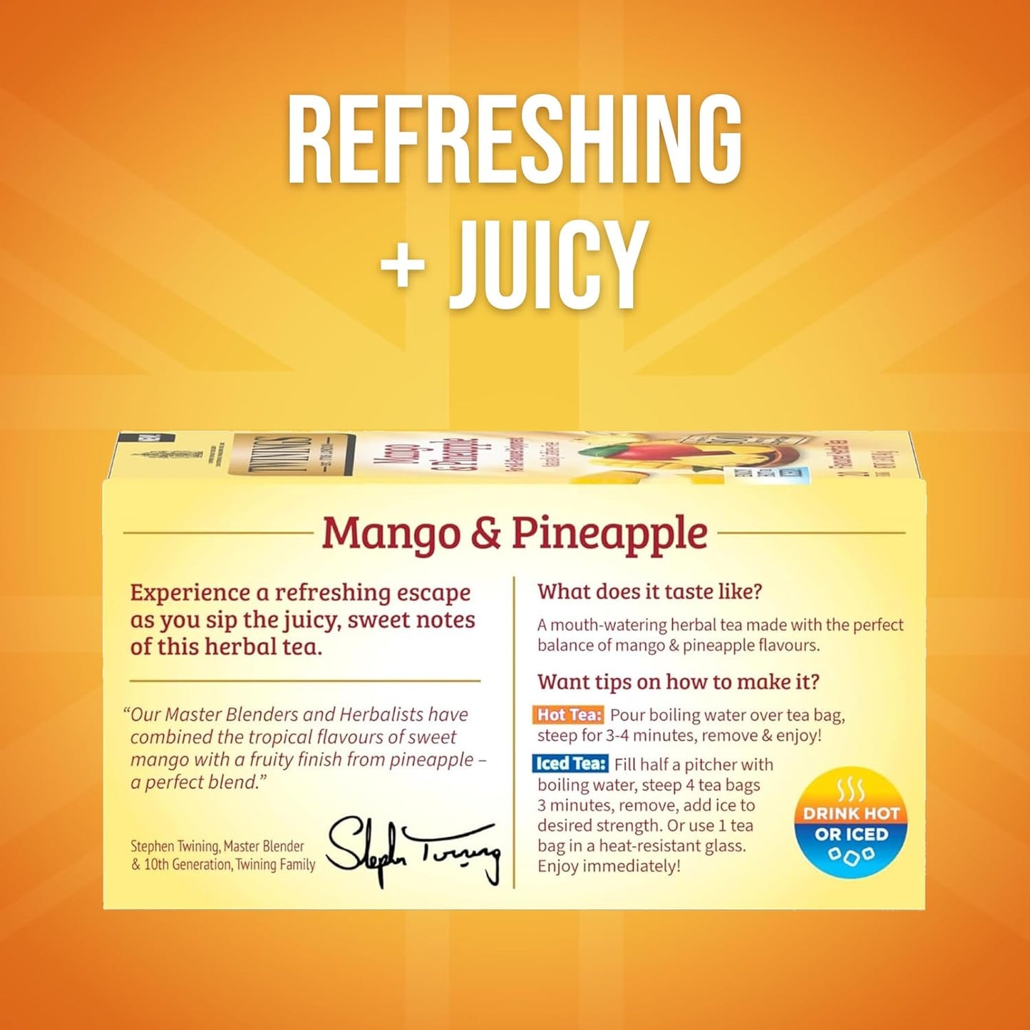 Twinings Mango & Pineapple Herbal Tea Individually Wrapped Bags, 20 Count (Pack of 2), Naturally Caffeine-Free, Enjoy Hot or Iced, 20 Teabags