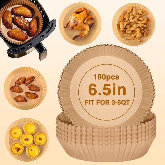 Round Air Fryer Liners Disposable, 100pcs Nonstick Parchment Paper Liners Air Fryer Paper Liners For 2-5 Qt AirFryer Baking Roasting Microwave (Round 6.5Inch)