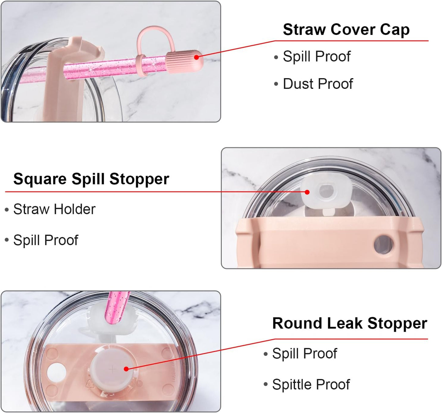 6 PCS Replacement Straws with Cover Spill Toppers for Stanley Cup 40 oz 30 oz Tumbler, Reusable Drinking Straws with Cover Cap and Cleaning Brush for Stanley Cup Accessorie, BPA Free, Dishwasher Safe