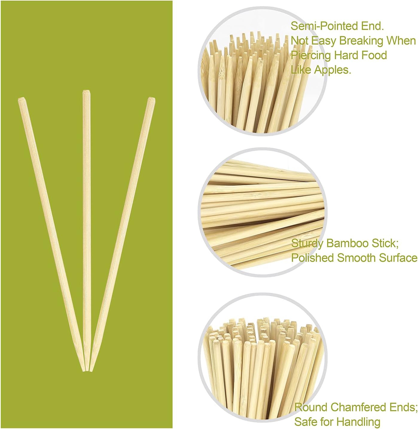 Minisland Premium 7 Inch Bamboo Skewers 5mm Thick Long Semi-point Caramel Candy Apple Corn Dog Sticks 100 Counts-MSL169