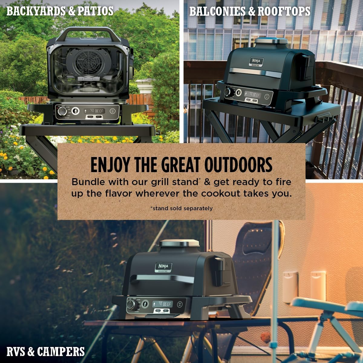 Ninja OG751 Woodfire Pro Outdoor Grill Built-In Thermometer,7-in-1 Master Grill,BBQ Smoker,& Outdoor Air Fryer Plus Bake,Roast,Dehydrate & Broil,Woodfire Technology,Weather-Resistant,Grey XL