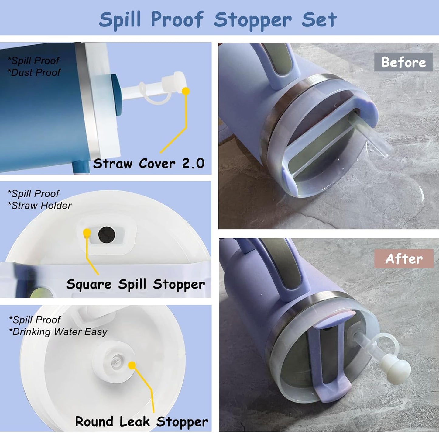 Stanley Cup Accessories Set,Including 2 Pcs 0.4in Straw Cover, 1 Silicone Spill-Proof Stopper Set of 3, 1 Cute Butterfly Handle Charm, 1 Silicone Boot Fits Stanley 40&30 Oz Tumbler (Stargaze)