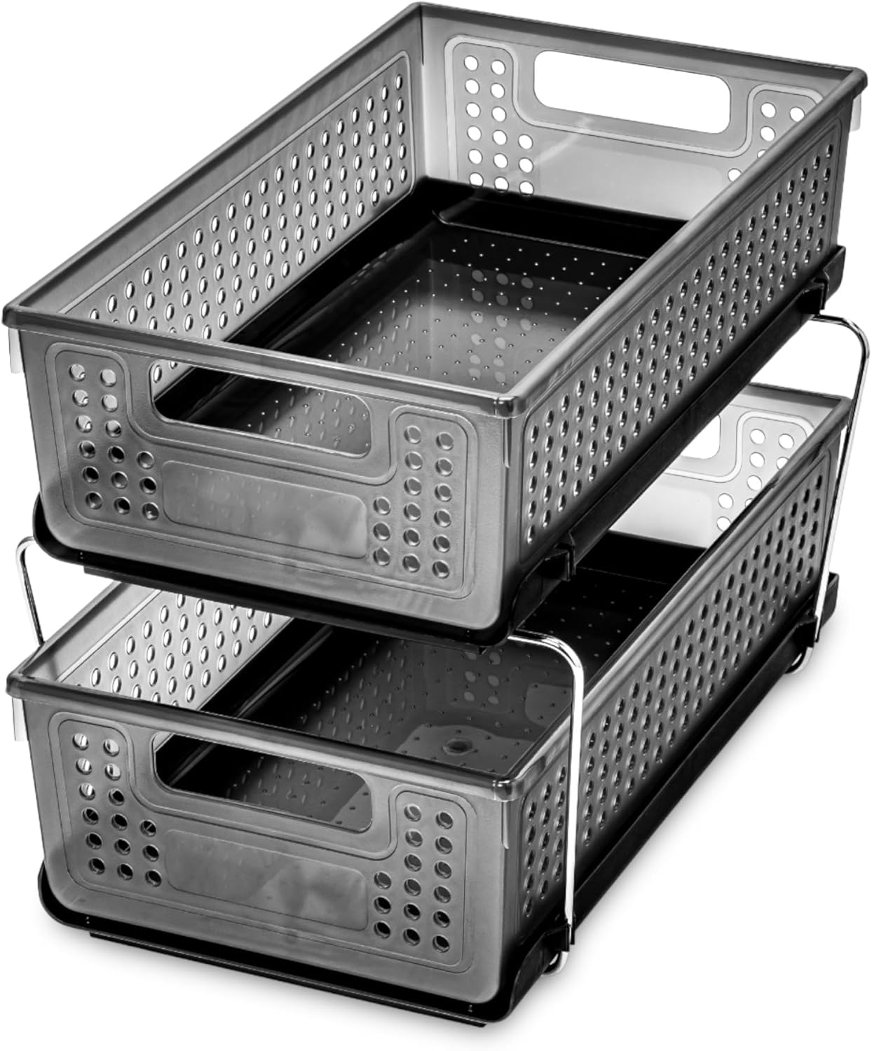 madesmart 2-Tier Organizer, Multi-Purpose Slide-Out Storage with Handles and Dividers for Home and Bath, Easy Assembly, BPA Free, Carbon