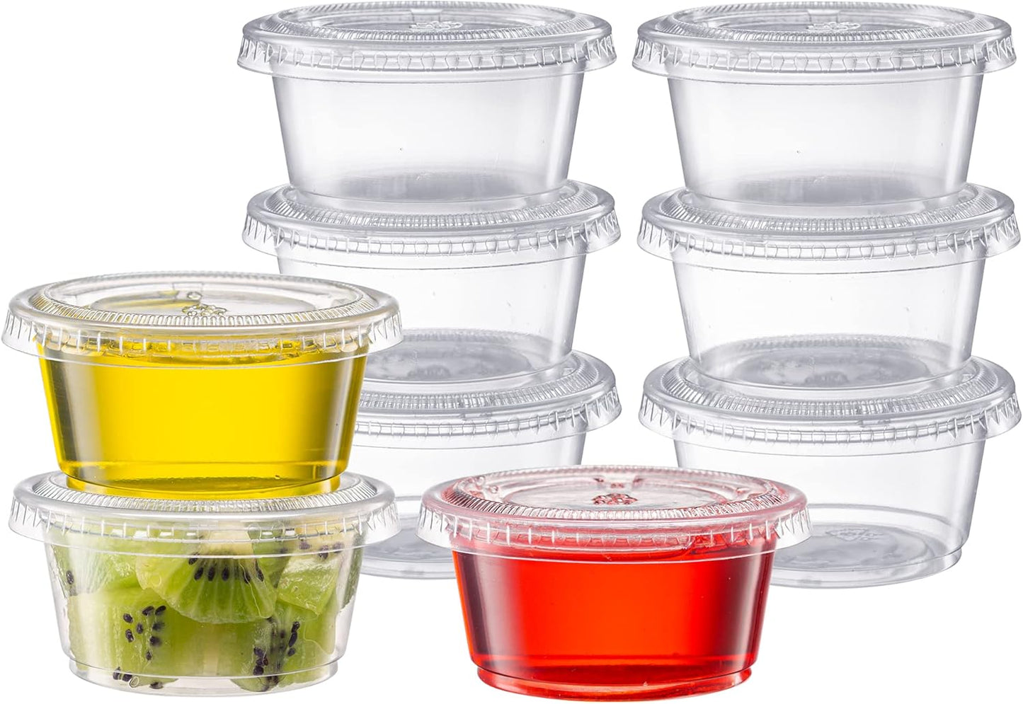 Pantry Value [2 oz. - 200 Count Clear Disposable Plastic Portion Cups with Lids - Small Plastic Condiment Containers for Sauce, Salad Dressings & Portion Control