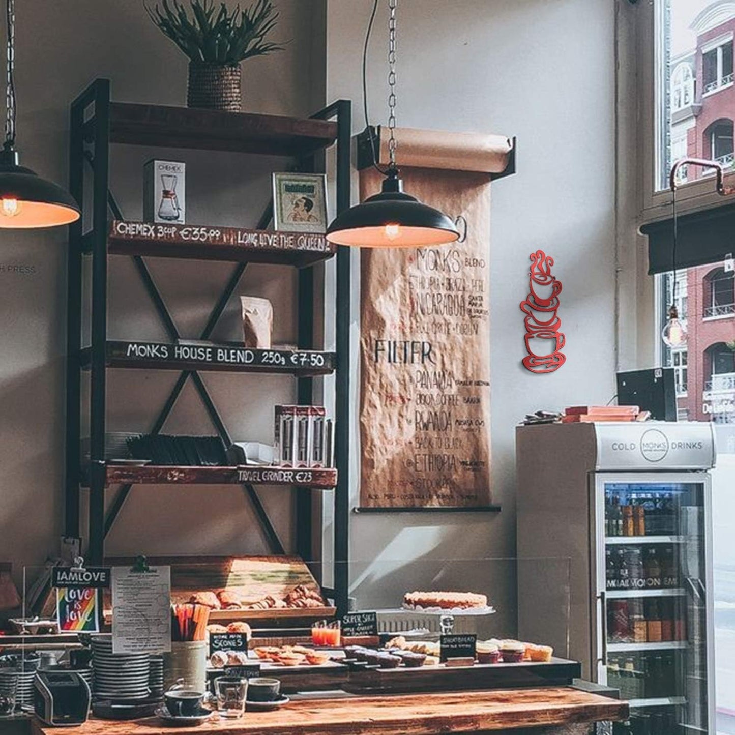 Lynicon Coffee Cup Metal Wall Art, Farmhouse Kitchen Restaurant Decor Coffee Bar Sign, Red