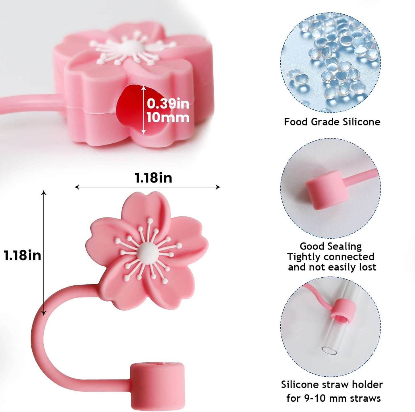 Flower Straw Covers Cap Fit for Stanley Cup, 8Pcs Silicone Flower Straw Toppers Compatible for Stanley 30&40 Oz Tumbler, 10mm Drinking Straw Tip Covers Fit for Stanley Cups Accessories