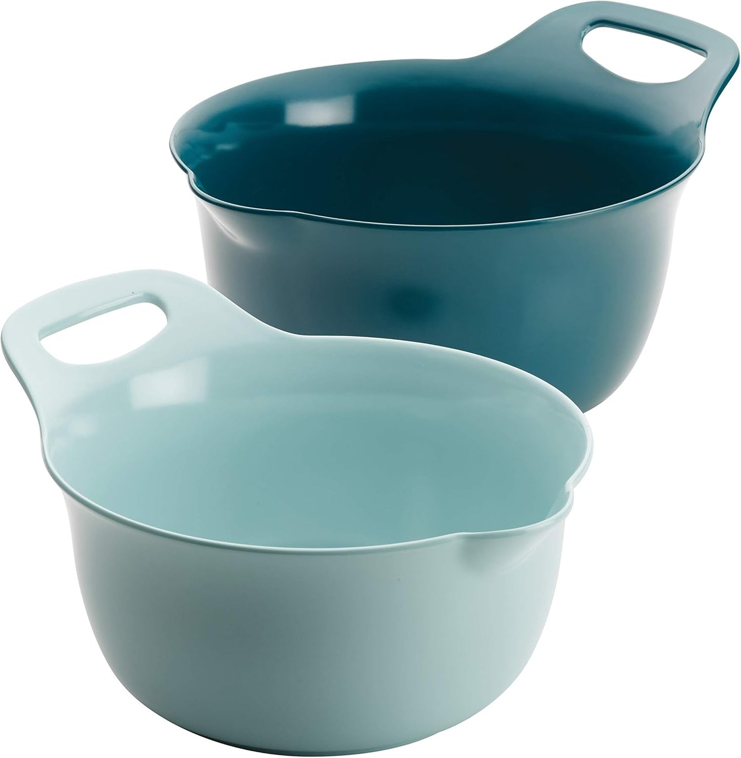 Rachael Ray Tools and Gadgets Nesting / Stackable Mixing Bowl Set with Pour Spouts and Handle - 2 and 3 Quarts, Light Blue and Teal
