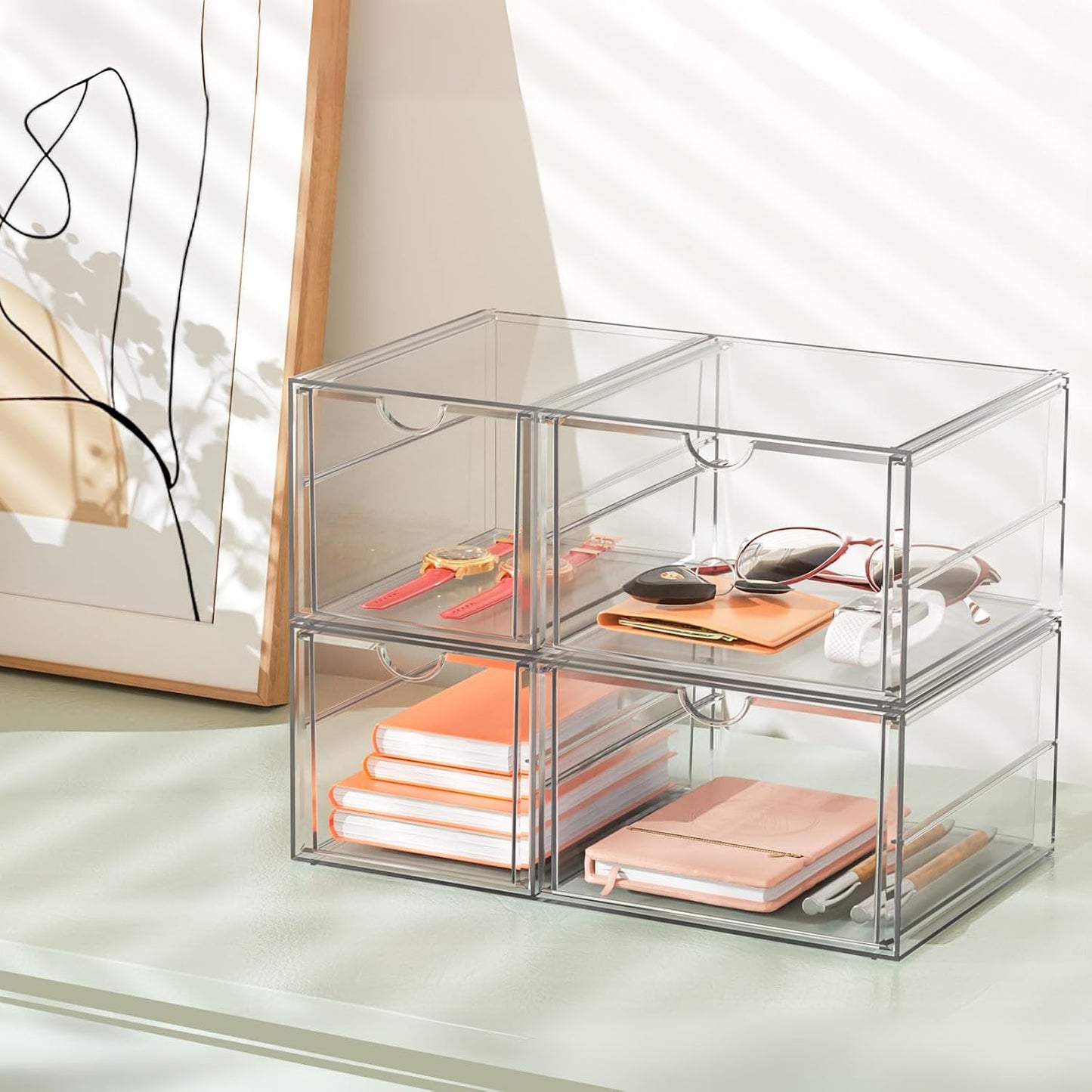 Arcylic Makeup Organzier with 5 Drawers, Clear Stackable Storage Drawers, Bathroom Countert Organizer,Plastic Storage Bins For Vanity, Cabinets, Pantry, Home Organization and Storage